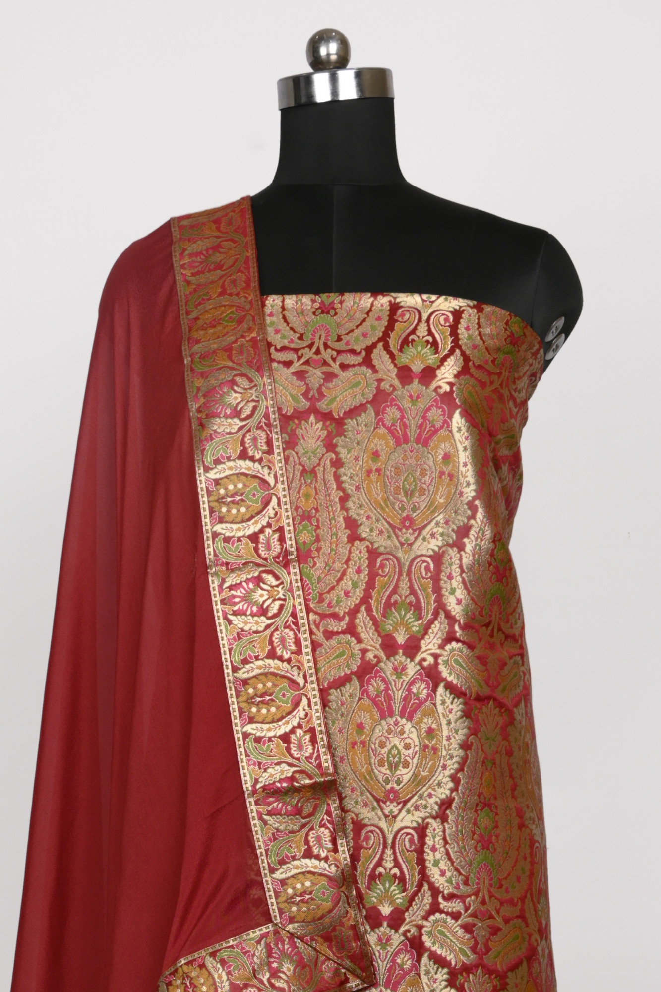 Maroon Banarsi Brocade Unstitch suit set with Dupatta - 1021-KIMKHAB-1A