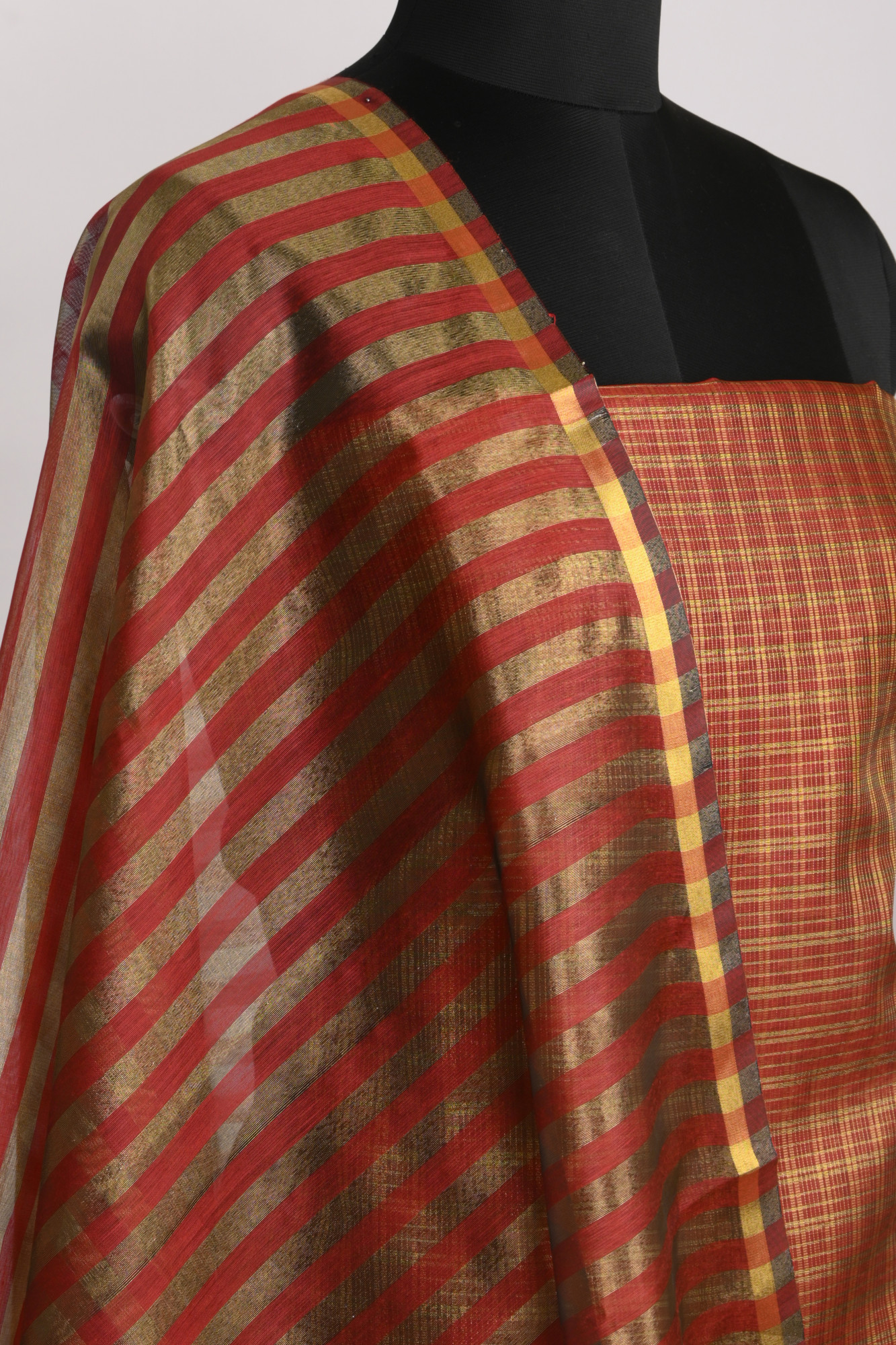 Mehroon Chanderi Silk Unstitch suit set with Chanderi silk Dupatta - 1021-TISSUE-1B