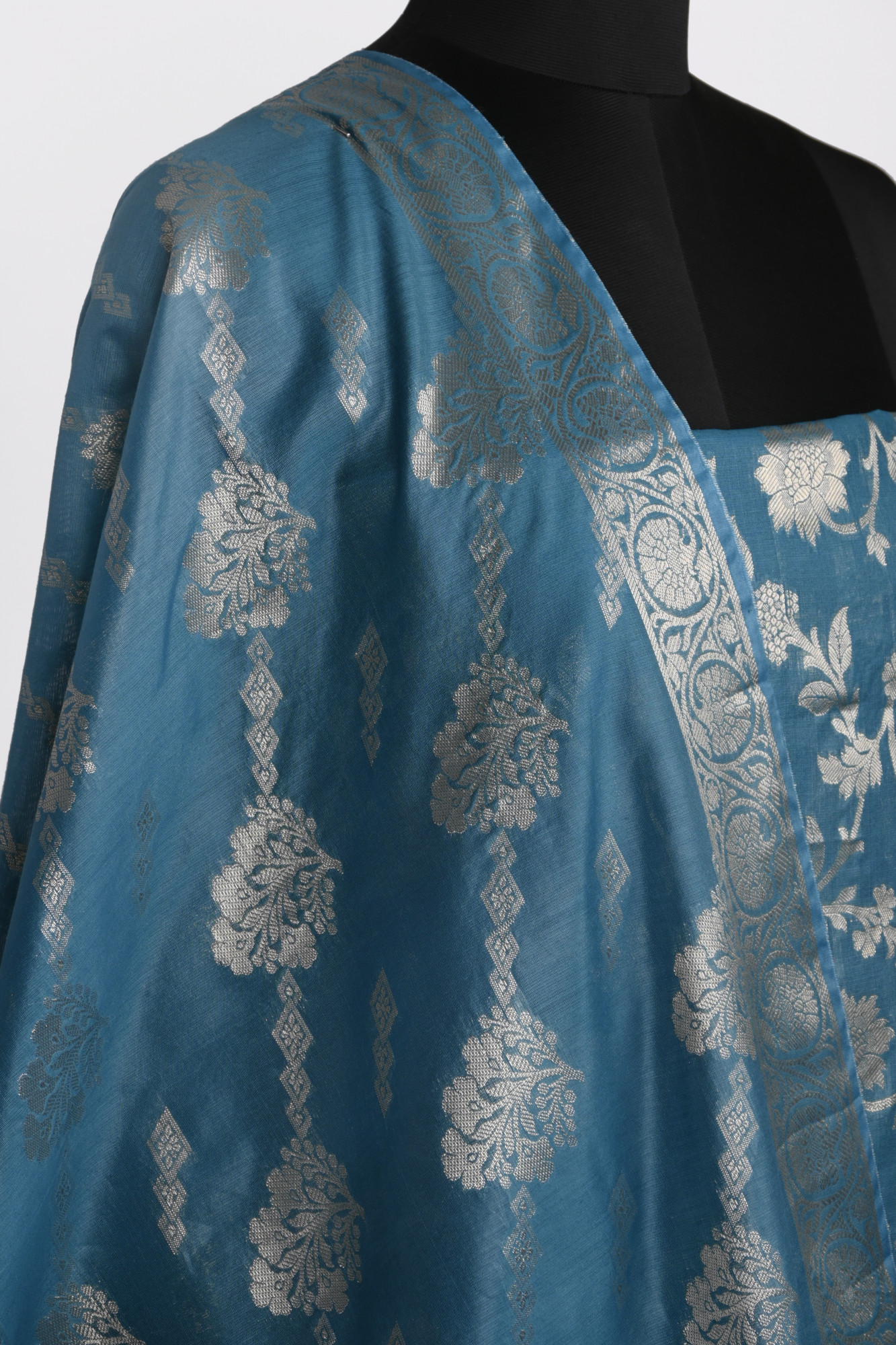 Blue Chanderi Silk Unstitch suit set with Chanderi silk Dupatta - 1021-RGN-7B