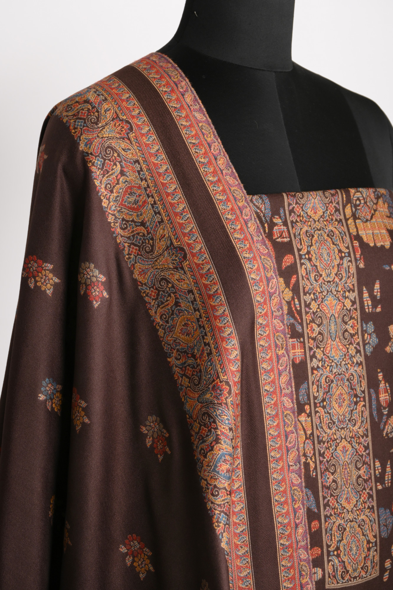 Brown Printed Pashmina Suit Set With Pashmina Dupatta - 1000-0484