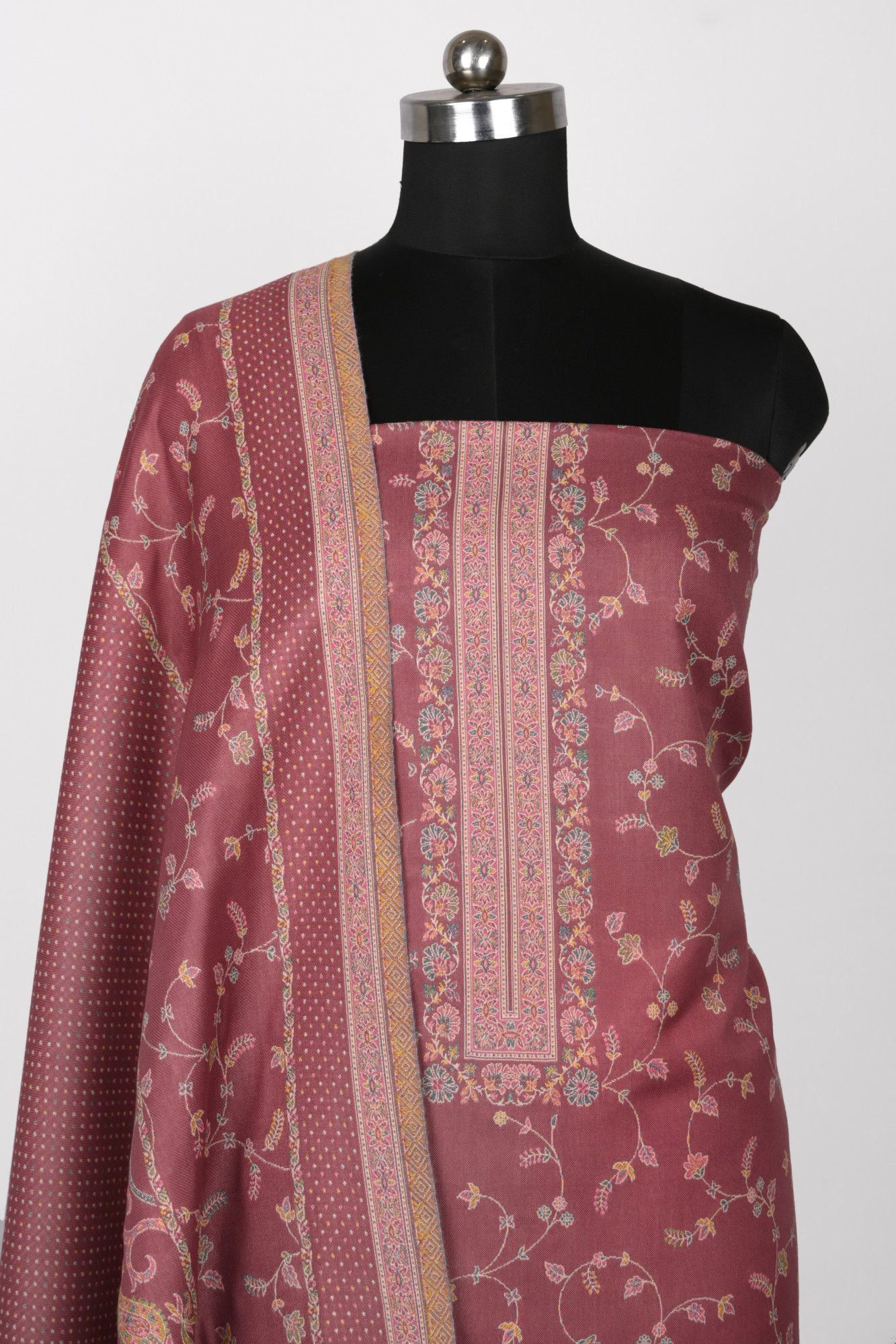Pink Printed Pashmina Suit Set With Dupatta - 1000-0481C