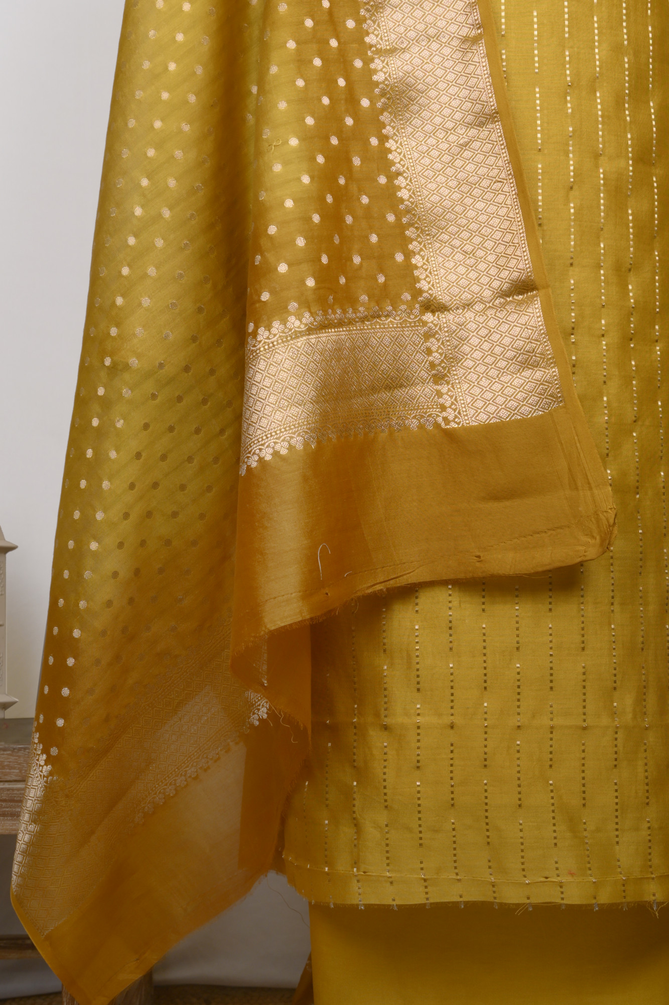 Yellow Chanderi Silk Unstitch suit set with Chanderi silk Dupatta - 1021-ANARKALI-4B