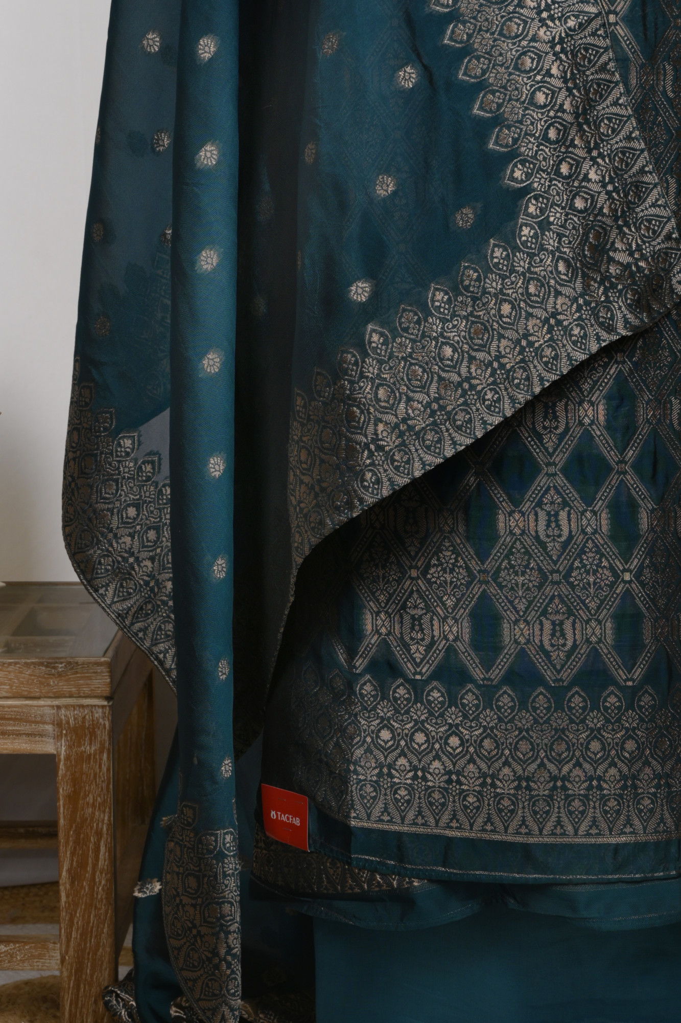 Blue Chanderi Silk Unstitch suit set with Chanderi silk Dupatta - 944-11143B