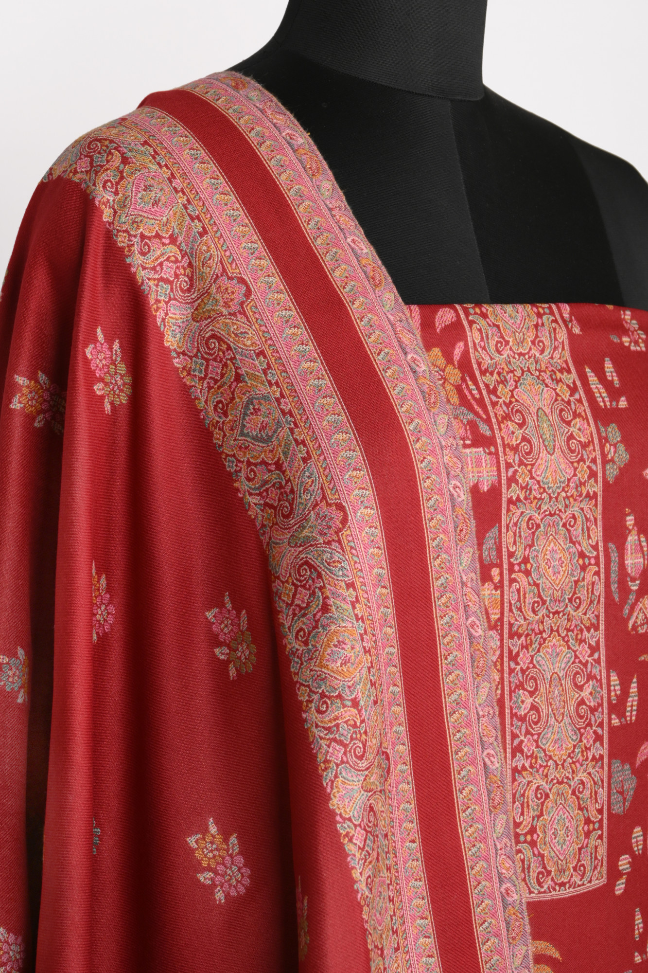 Red Printed Pashmina Suit Set With Dupatta - 1000-0484B