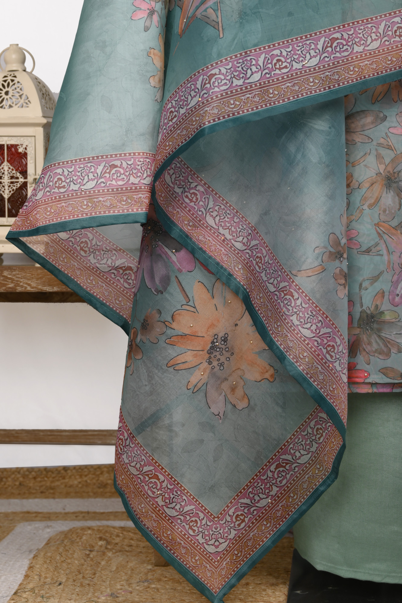 Firozi Unstitched Organza Beautiful Suit with Dupatta - 131-ML12537C