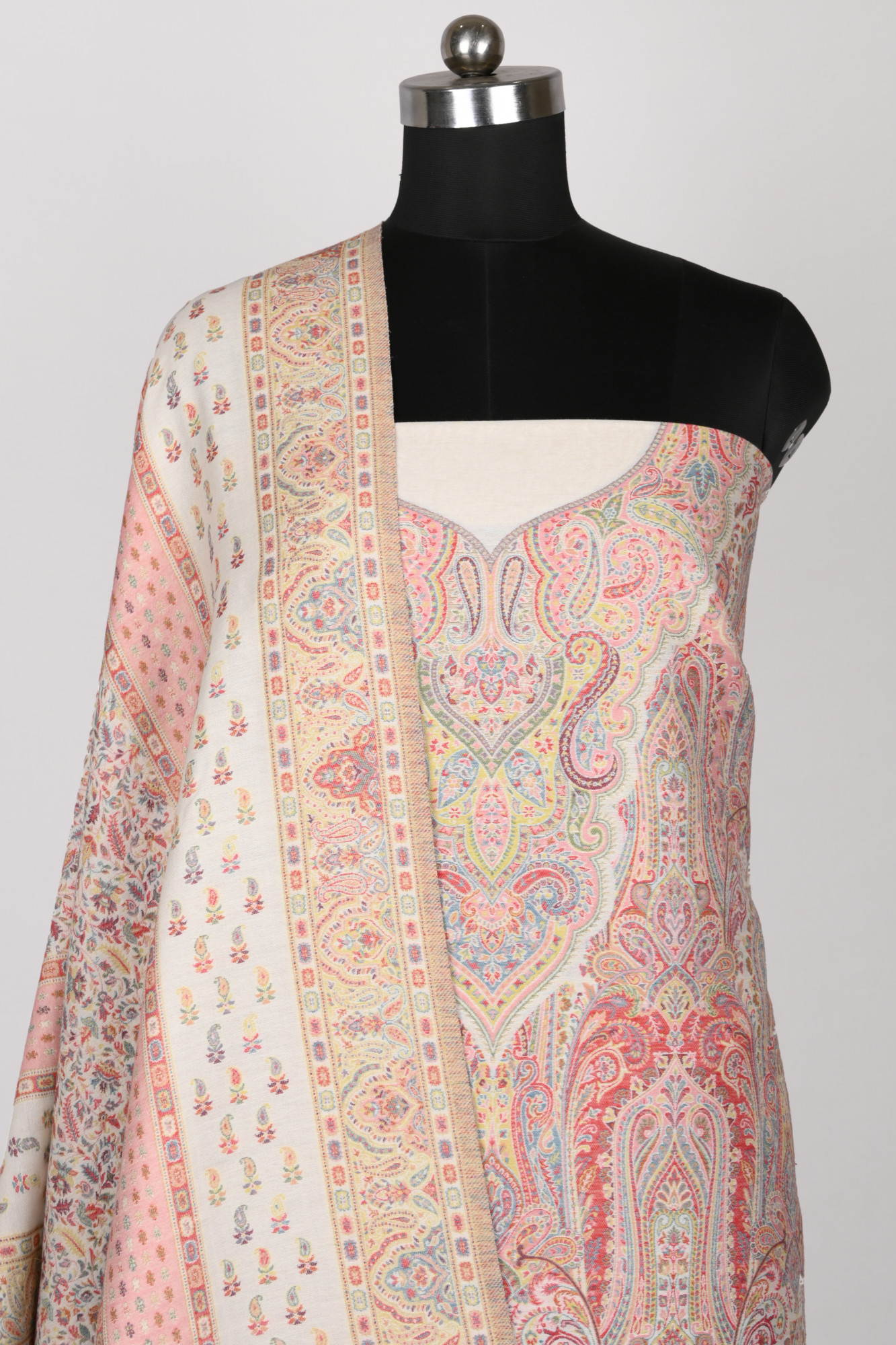 Off White Pashmina Suit with Pashmina Dupatta - 1000-0455E