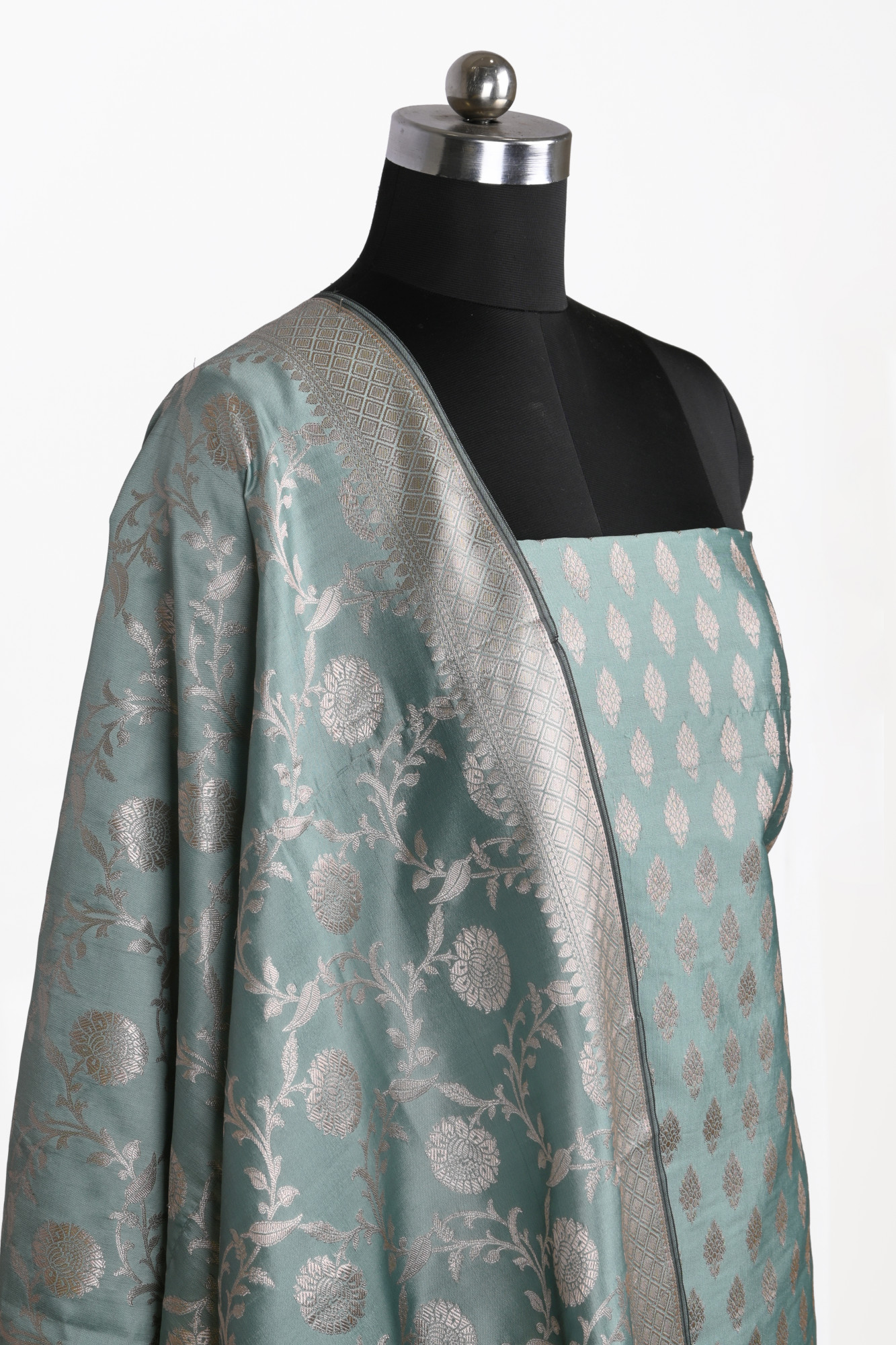 Green Chanderi Silk Unstitch Suit Set with Dupatta - 1021-JNF-6A