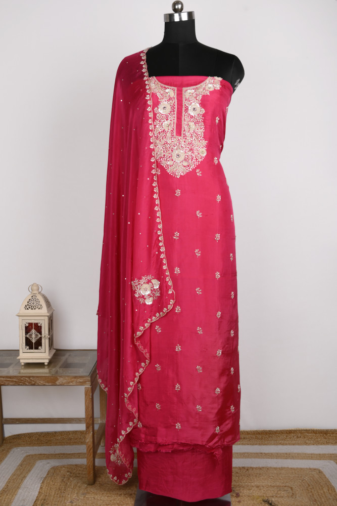 Image of Rani Satin Silk Suit Set with Chinon Dupatta - 969-3810B