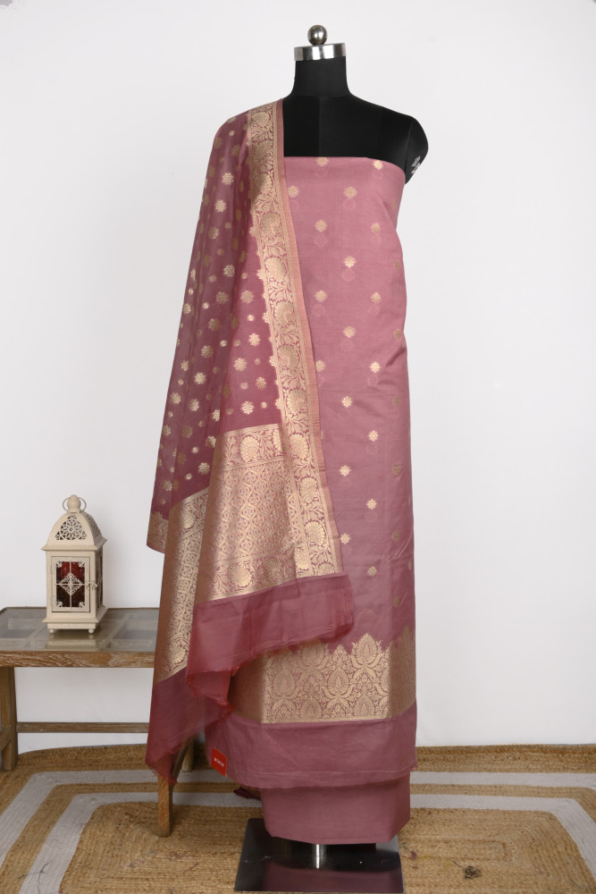 Image of Mauve Chanderi Silk Suit Set with Chanderi Silk Dupatta - 1021-CTN-1F