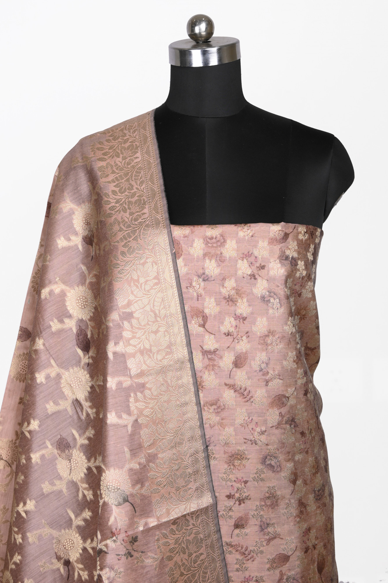 Mauve Chanderi Silk Unstitch Suit Set with Dupatta - 1021-SANAM-1D