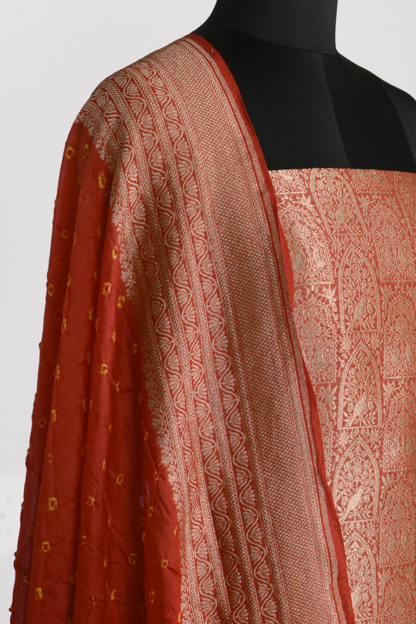 Red Brocade Suit Set with Dupatta - 933-12755-A