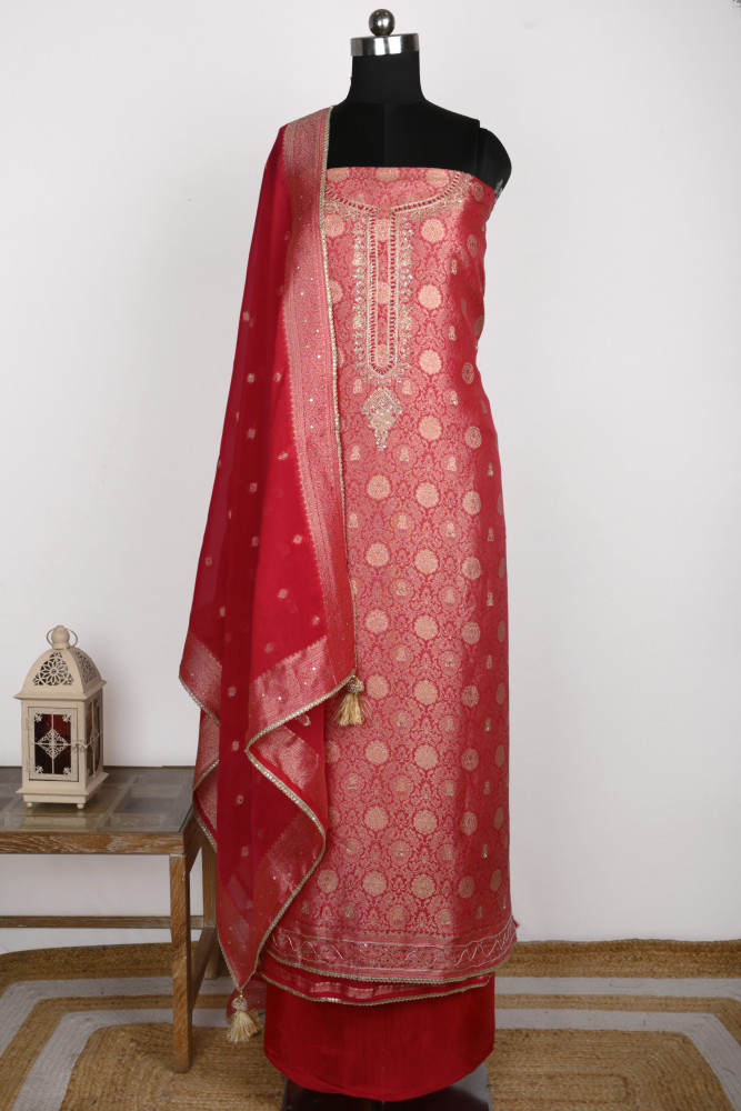 Image of Rani Silk Suit Set with Organza Dupatta - 131-GD470B