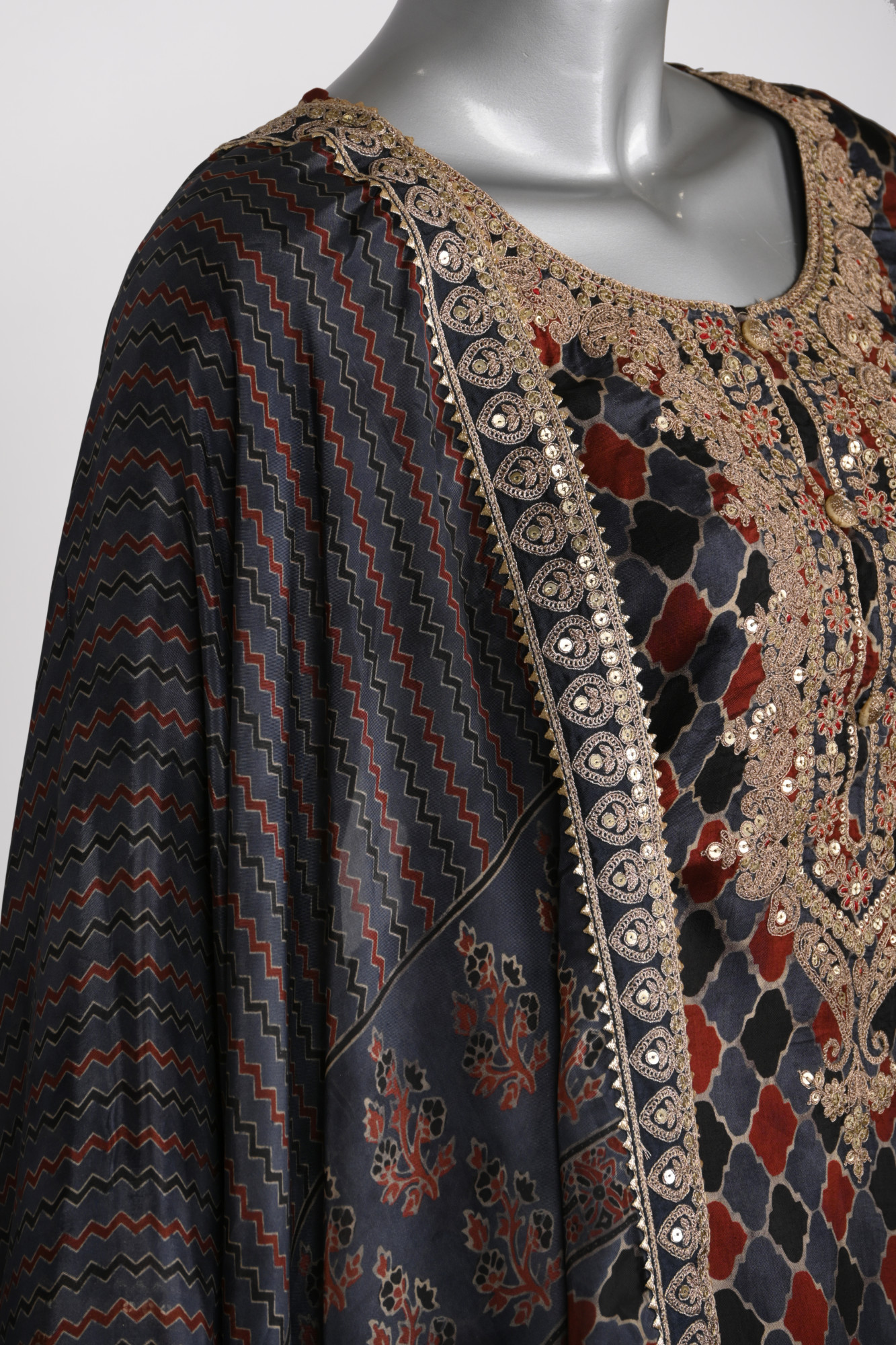 Maroon Satin Silk Stitched Suit Set with Dupatta - 1023-1024