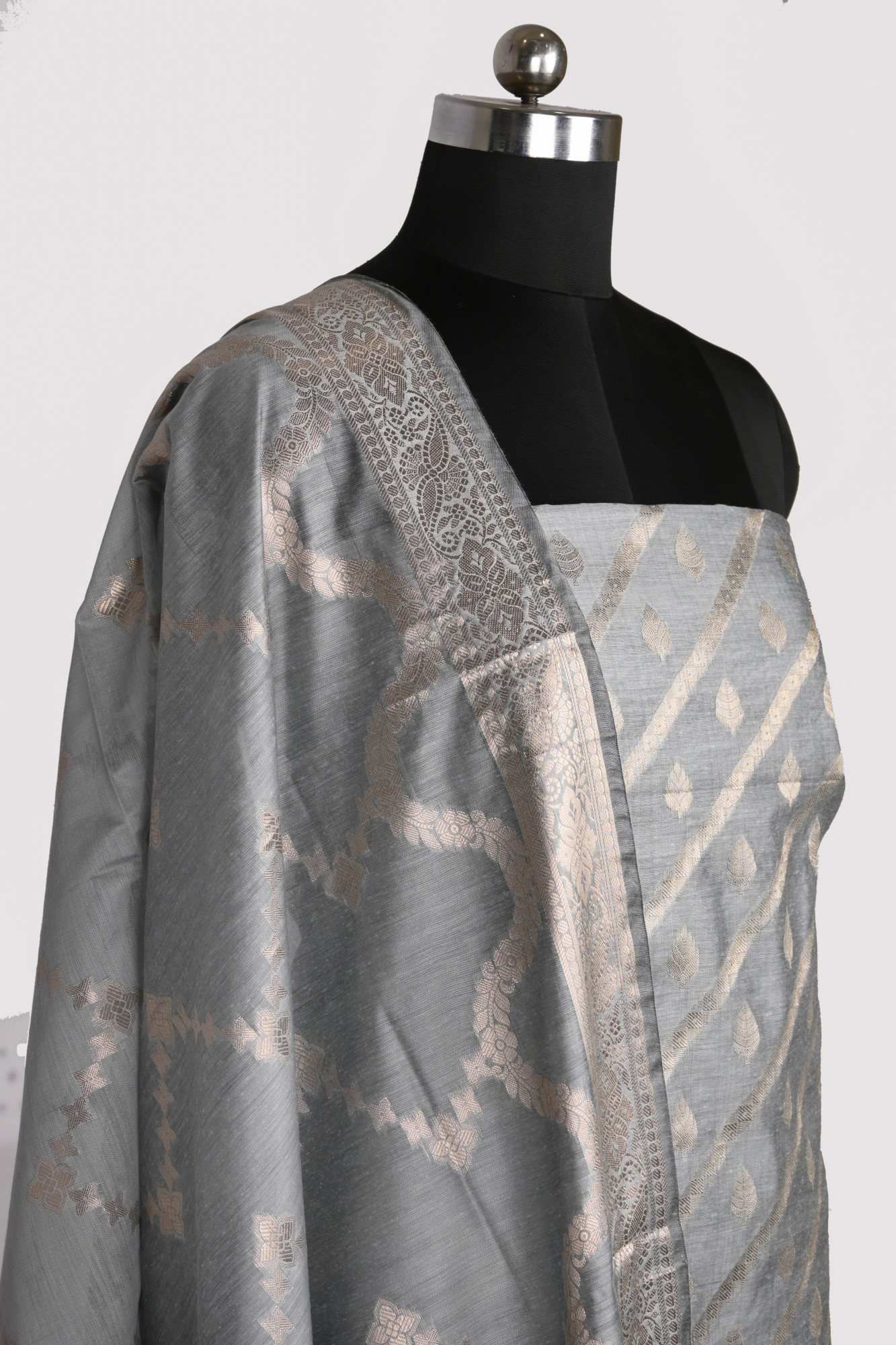 Blue Chanderi Silk Unstitch Suit Set with Dupatta - 1021-NMR2-4E