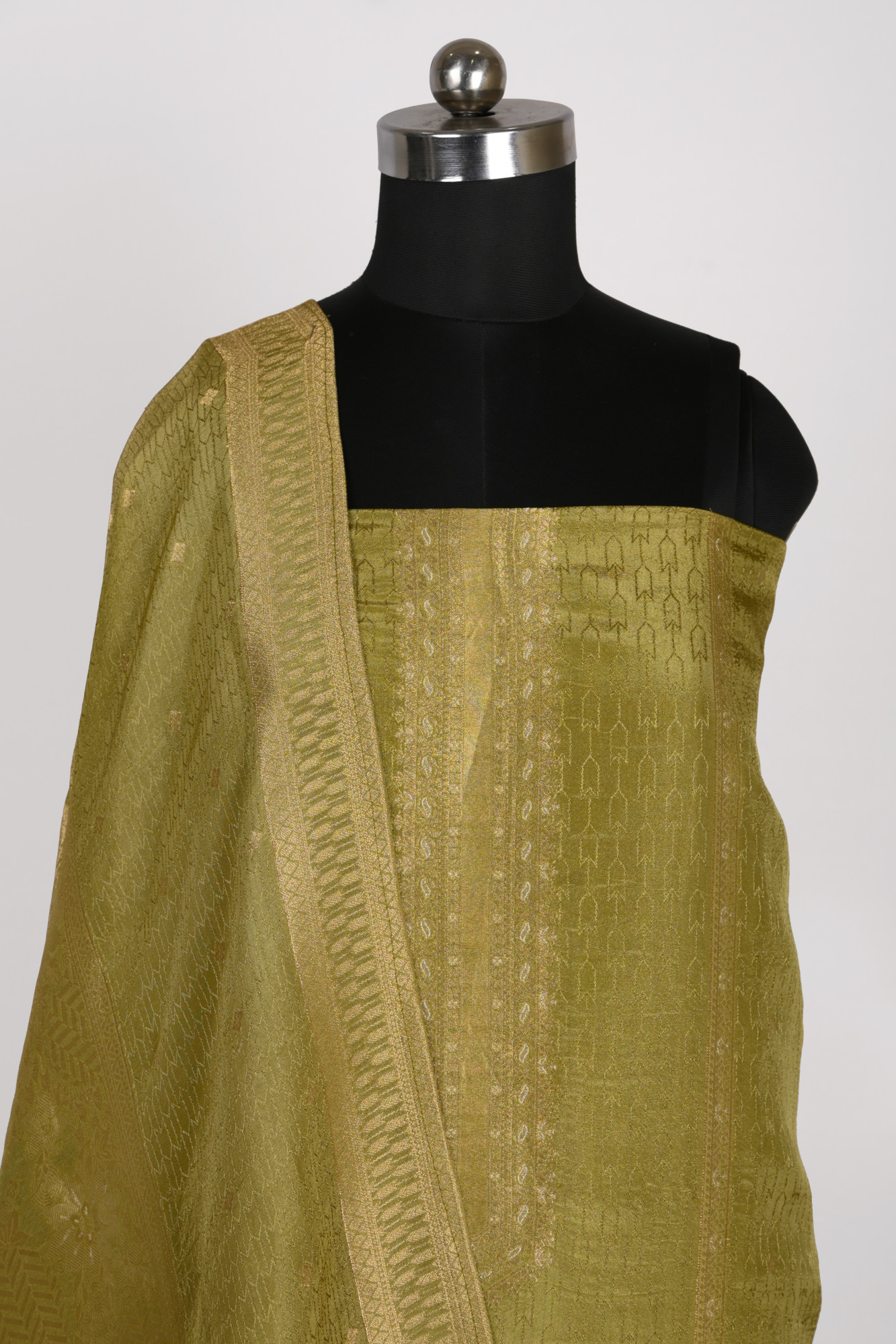 Mustard Chanderi silk Suit Set with Dupatta - 1021-ANARKALI-1B