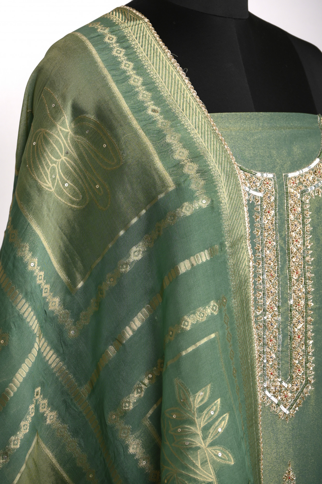Green Shimmer Beautiful Suit Set with Dupatta - 131-GD507