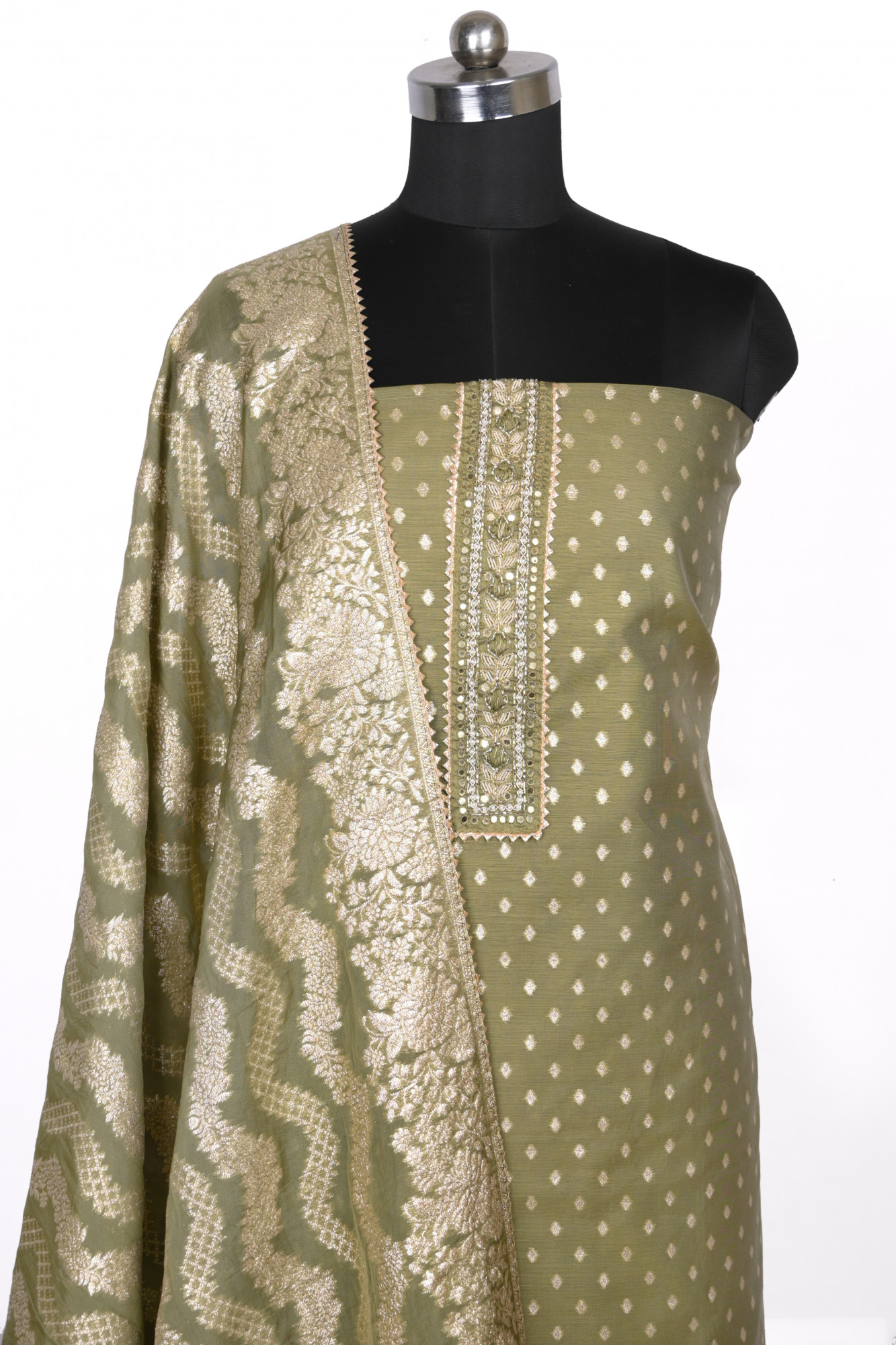 Mehndi Chanderi Silk Suit Set with Beautiful Dupatta - 912-BHT83523