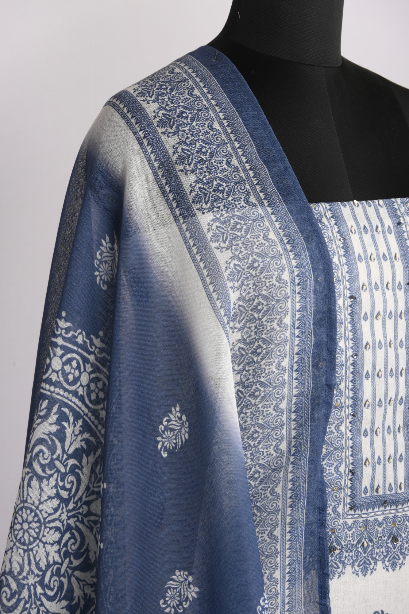 Blue Cotton Suit Set with Beautiful Dupatta - 1020-4959A