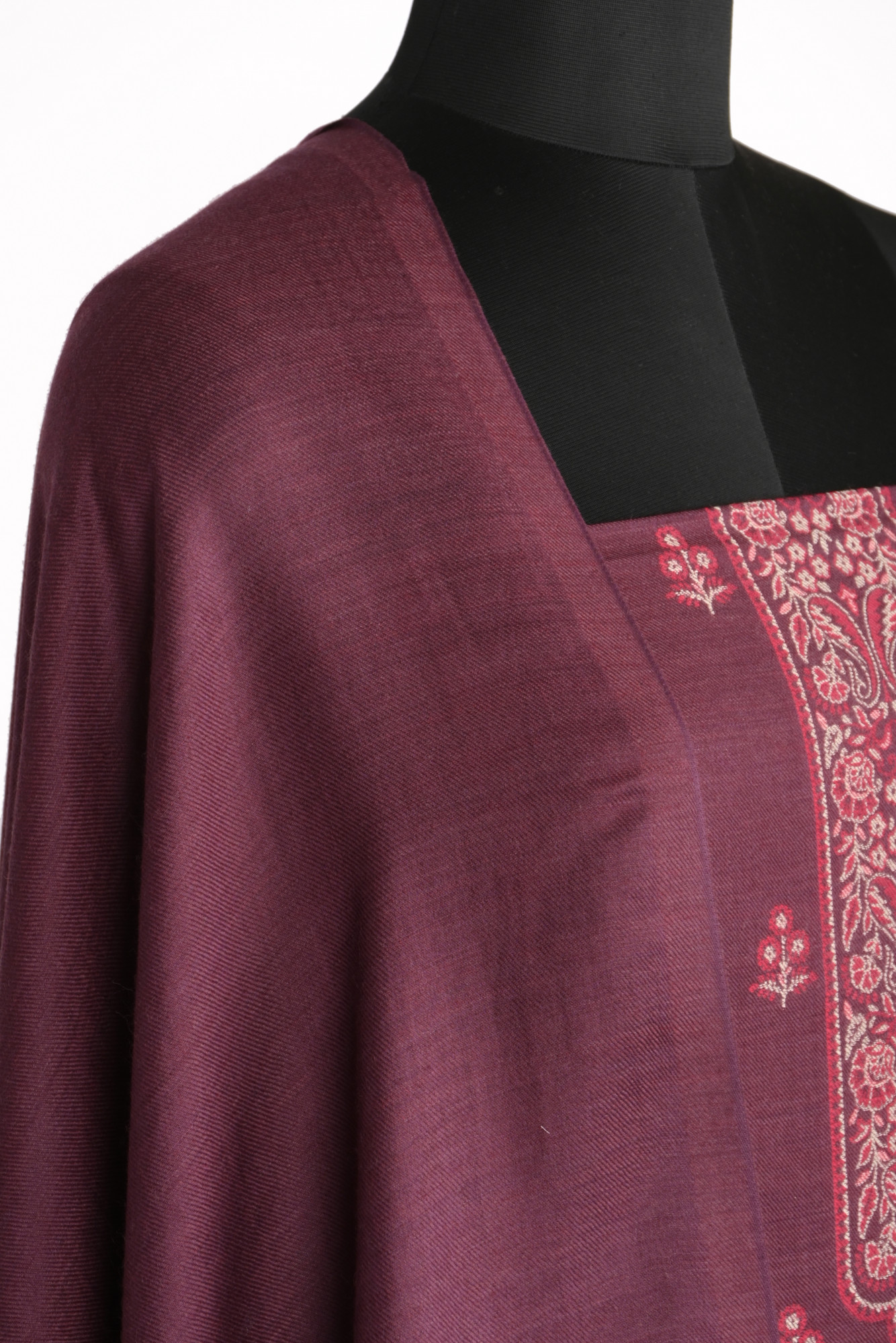 Wine Pashmina Weaving Suit Set with Beautiful Pashmina Dupatta - PASH1402C