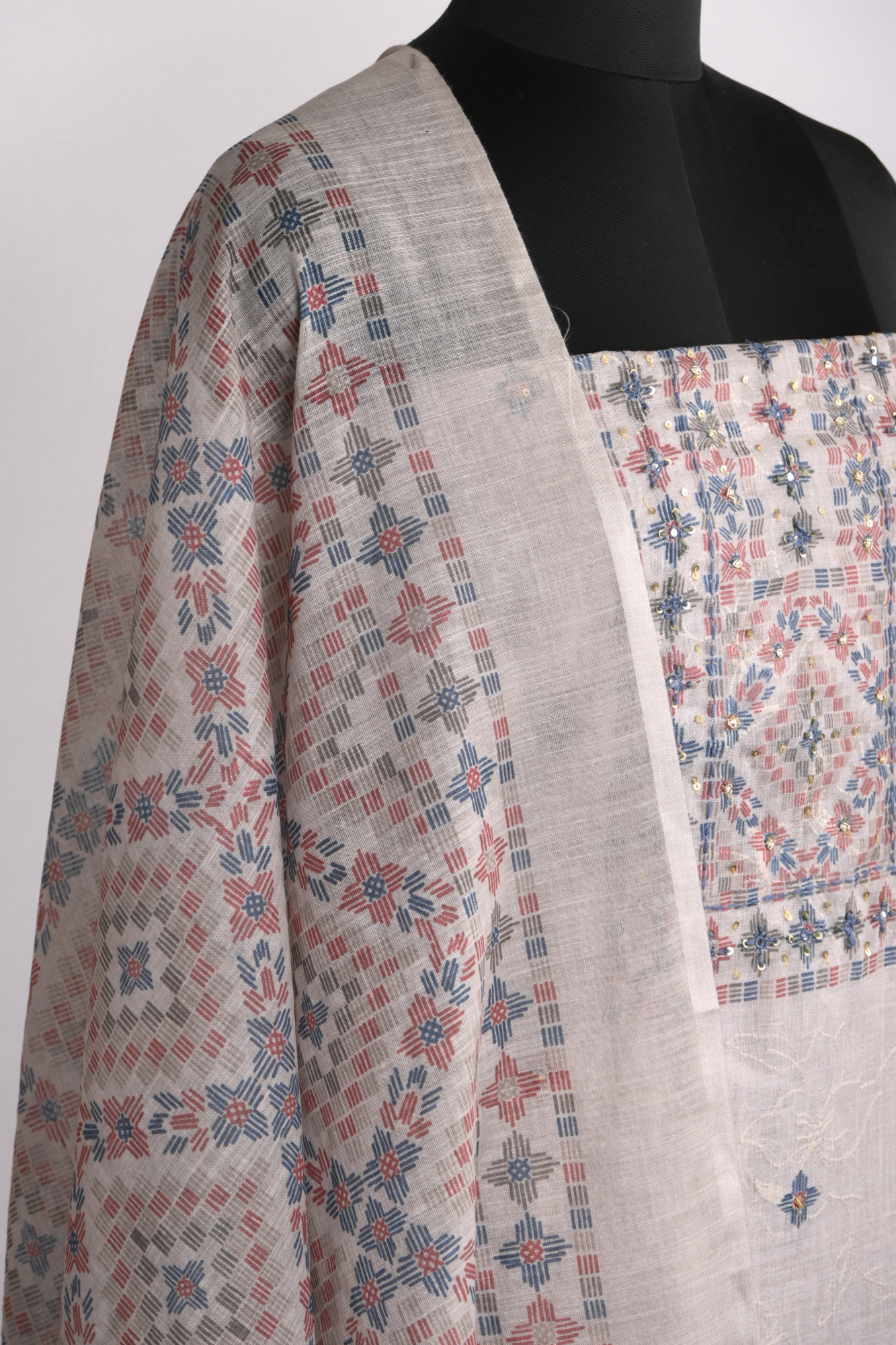 Beige Cotton Suit Set with Beautiful Dupatta - 1020-4930-4A