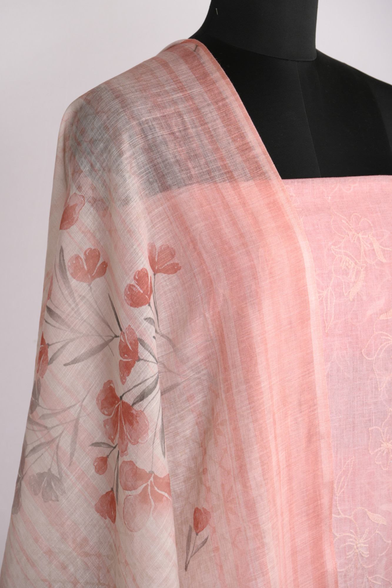 Peach Cotton Suit Set with Beautiful Dupatta - 1020-4955C