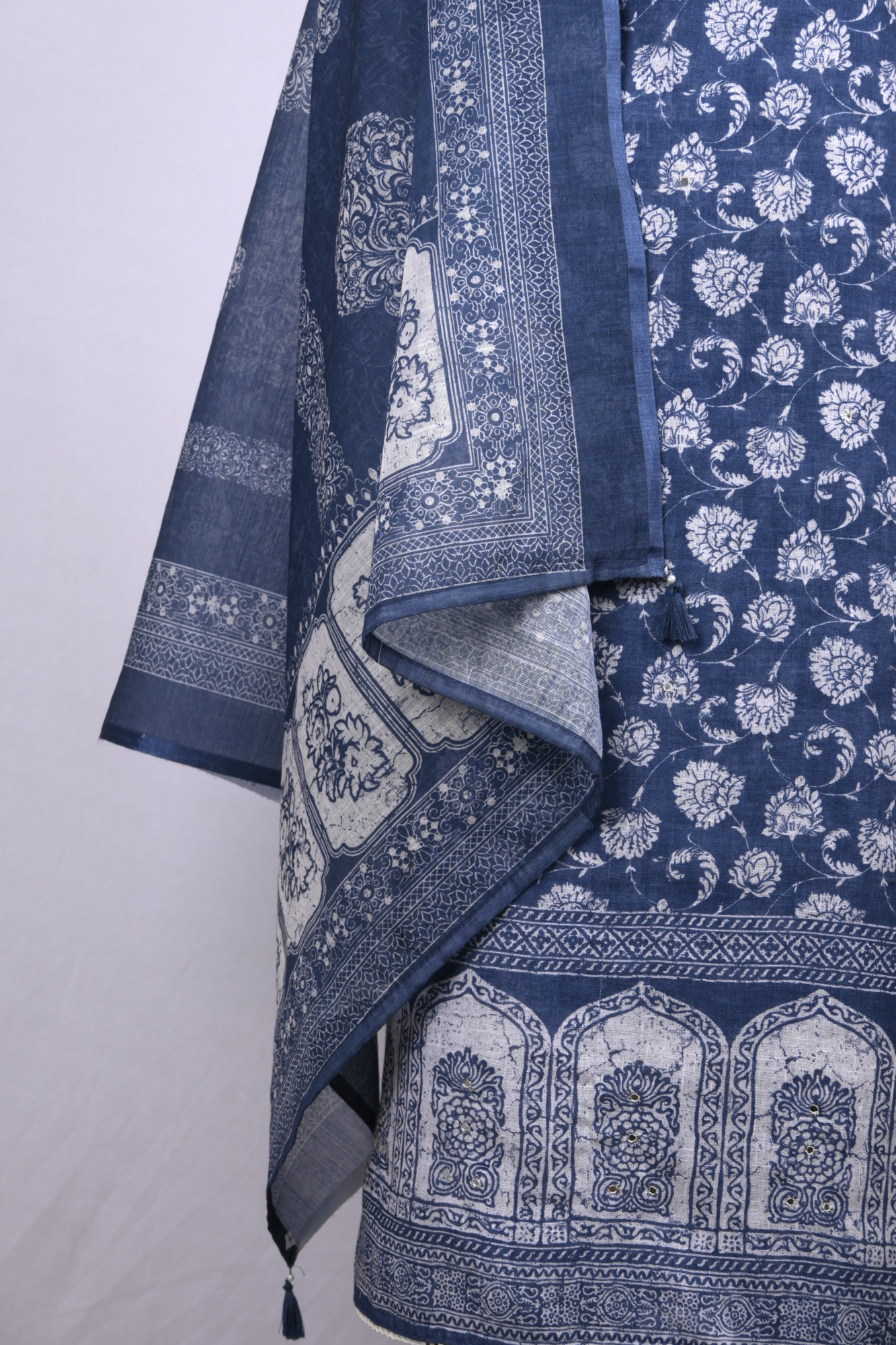 Blue Cotton Suit Set with Beautiful Dupatta - 1020-4952-3A