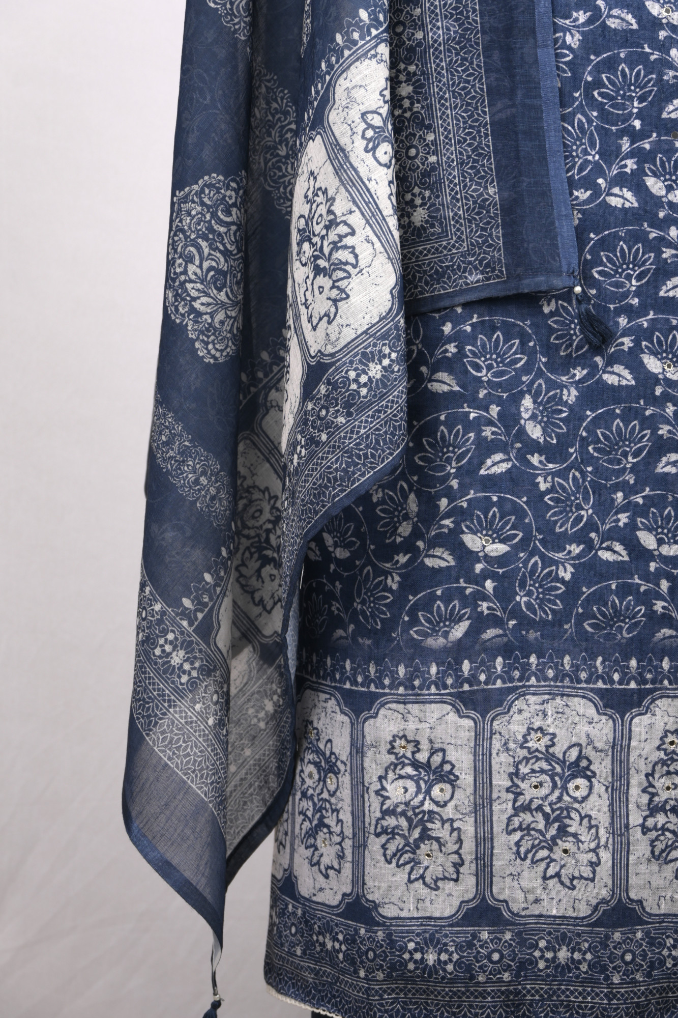 Blue Cotton Suit Set with Beautiful Dupatta - 1020-4952-7A