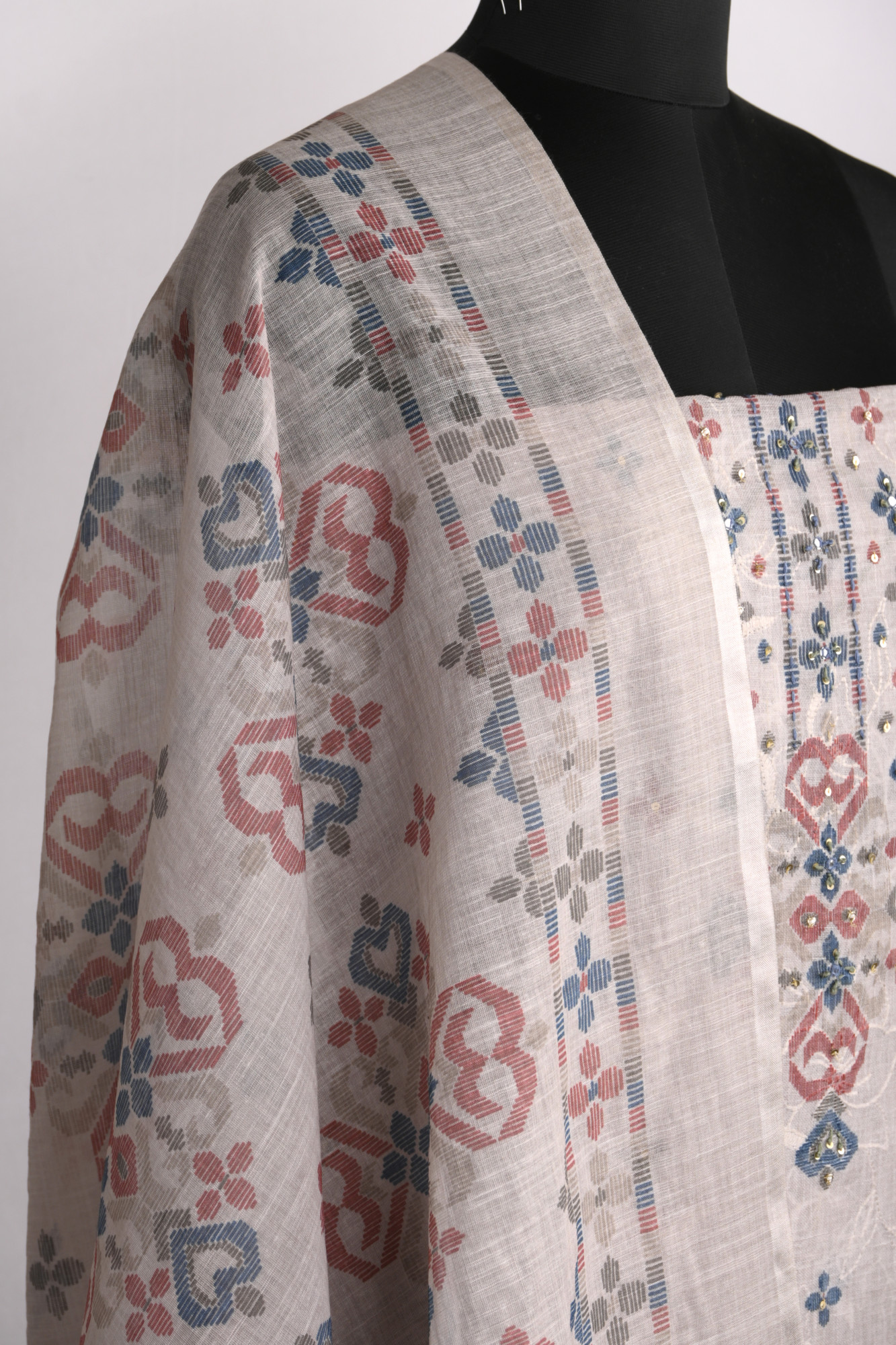 Beige Cotton Suit Set with Beautiful Dupatta - 1020-4930-2A