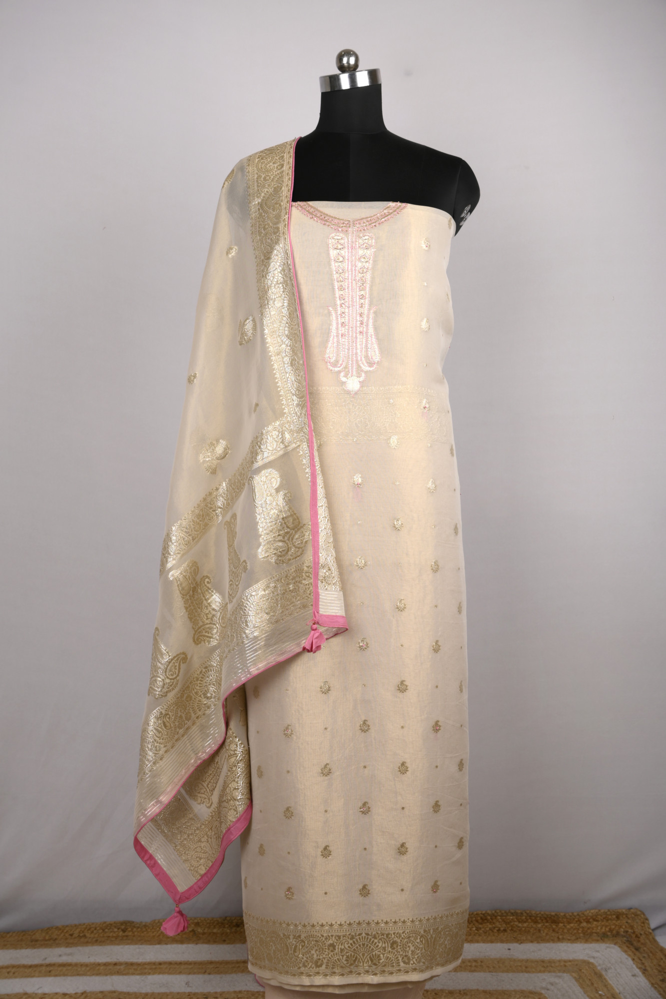 Beige Chanderi Silk Suit Set with Beautiful Dupatta - R157-SPR1779