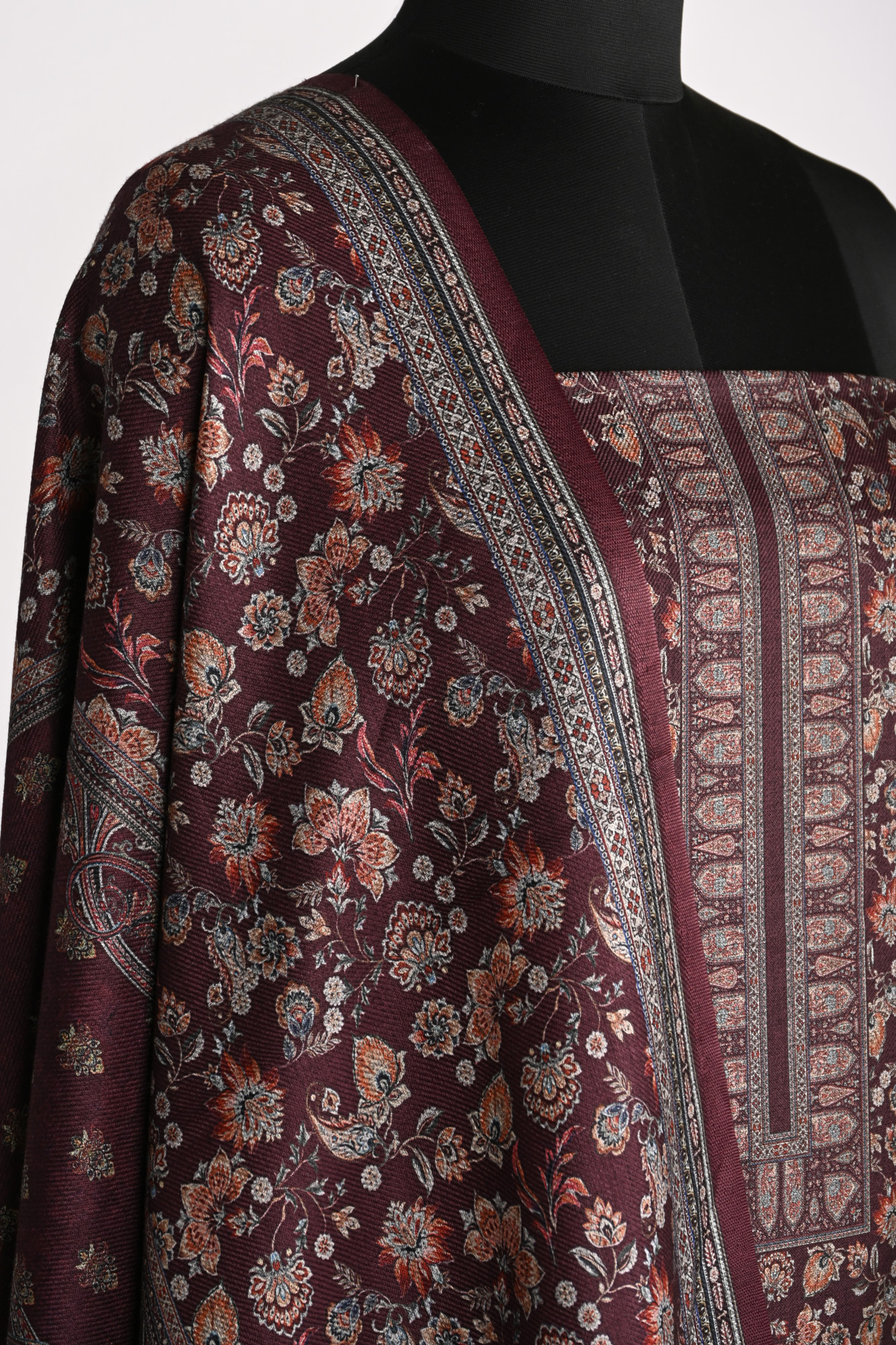 Wine Unstitched Spun Suit Set with Dupatta - 1000-70371B