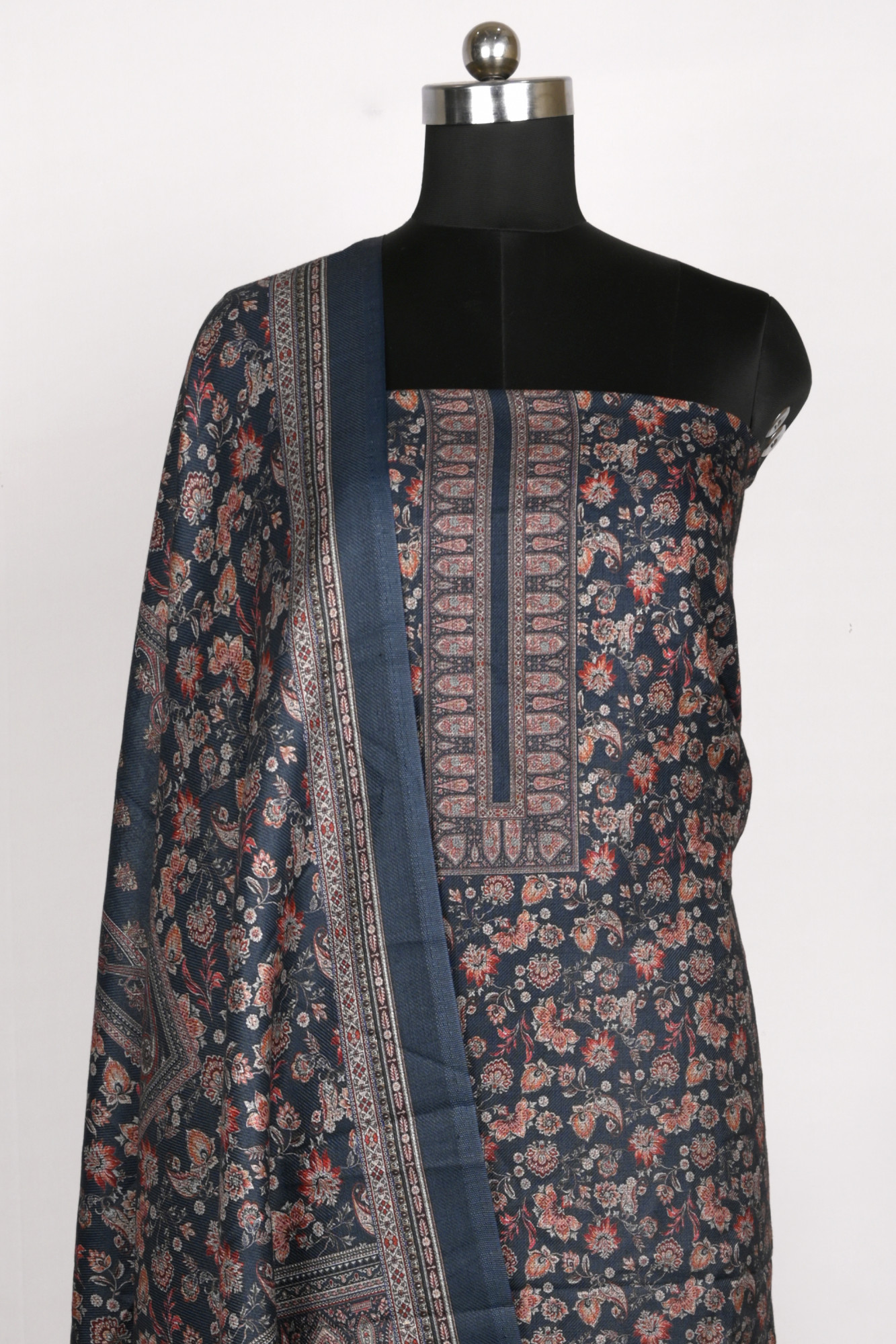 Blue unstiched spun suit set with Dupatta - 1000-70371A
