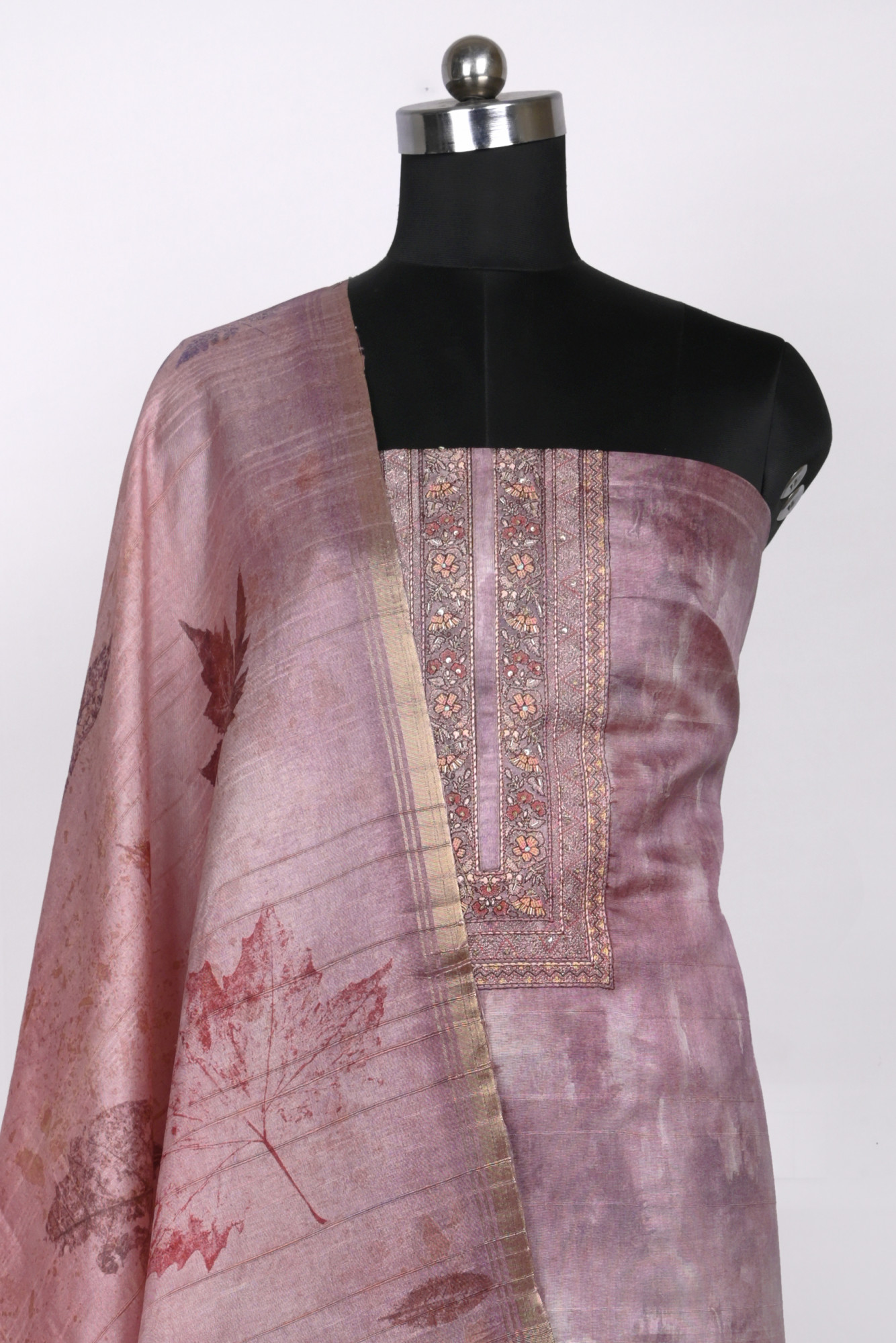 Mauve Art Tussar Unstitch Suit with Dupatta - R157-SPR2443A