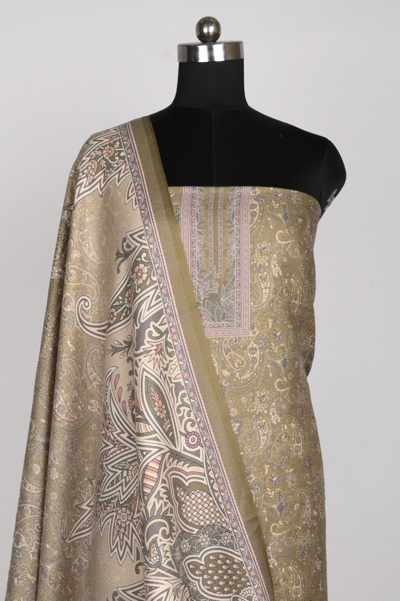 Green Spun Printed Suit Set with Spun Dupatta - 1000-70341A