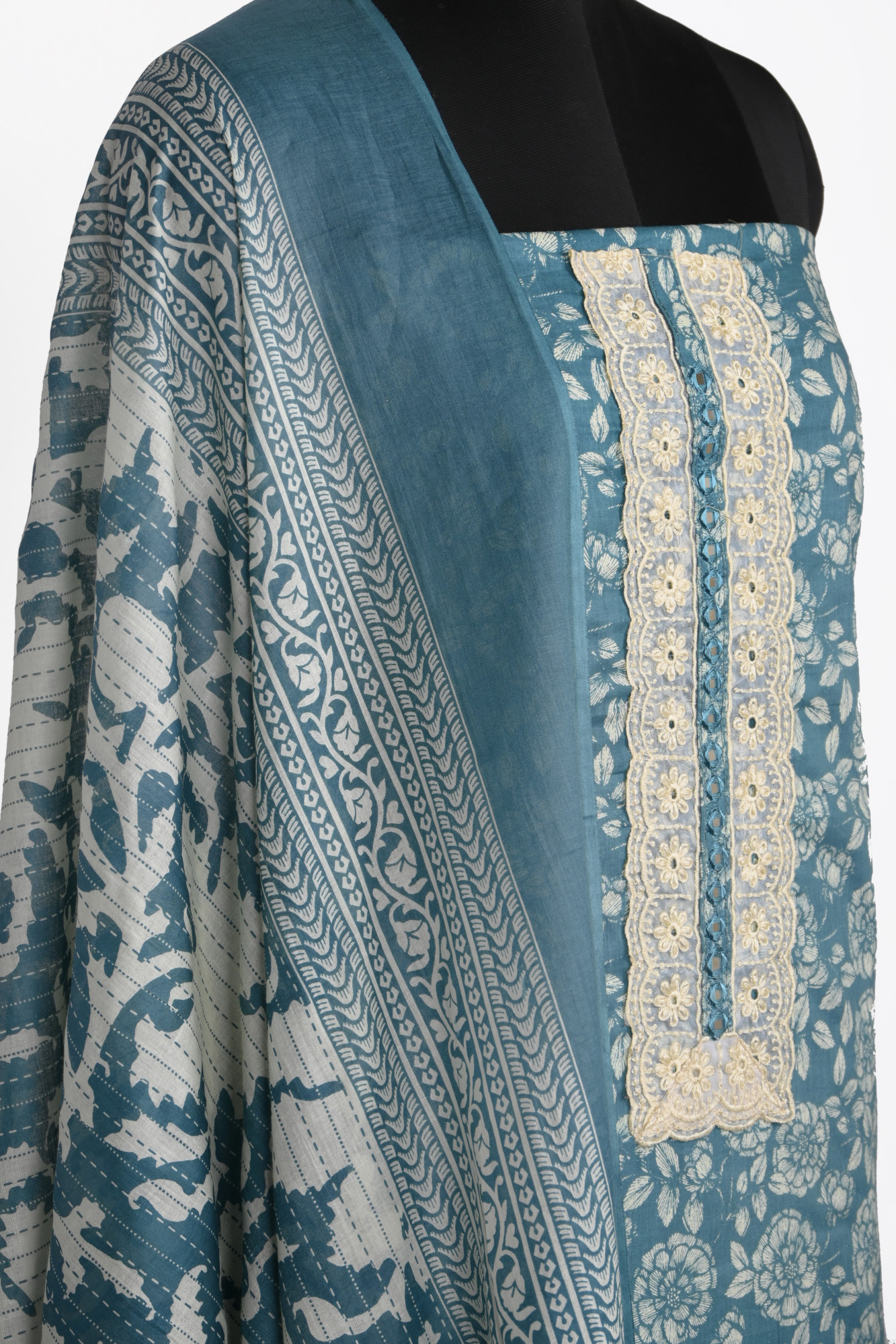 Blue cotton Suit Set with Beautiful Dupatta - 983-5191B