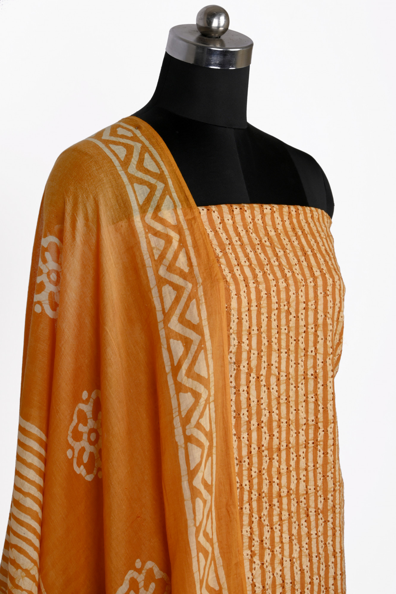 Orange cotton Suit Set with Beautiful Dupatta - 983-6047-1D