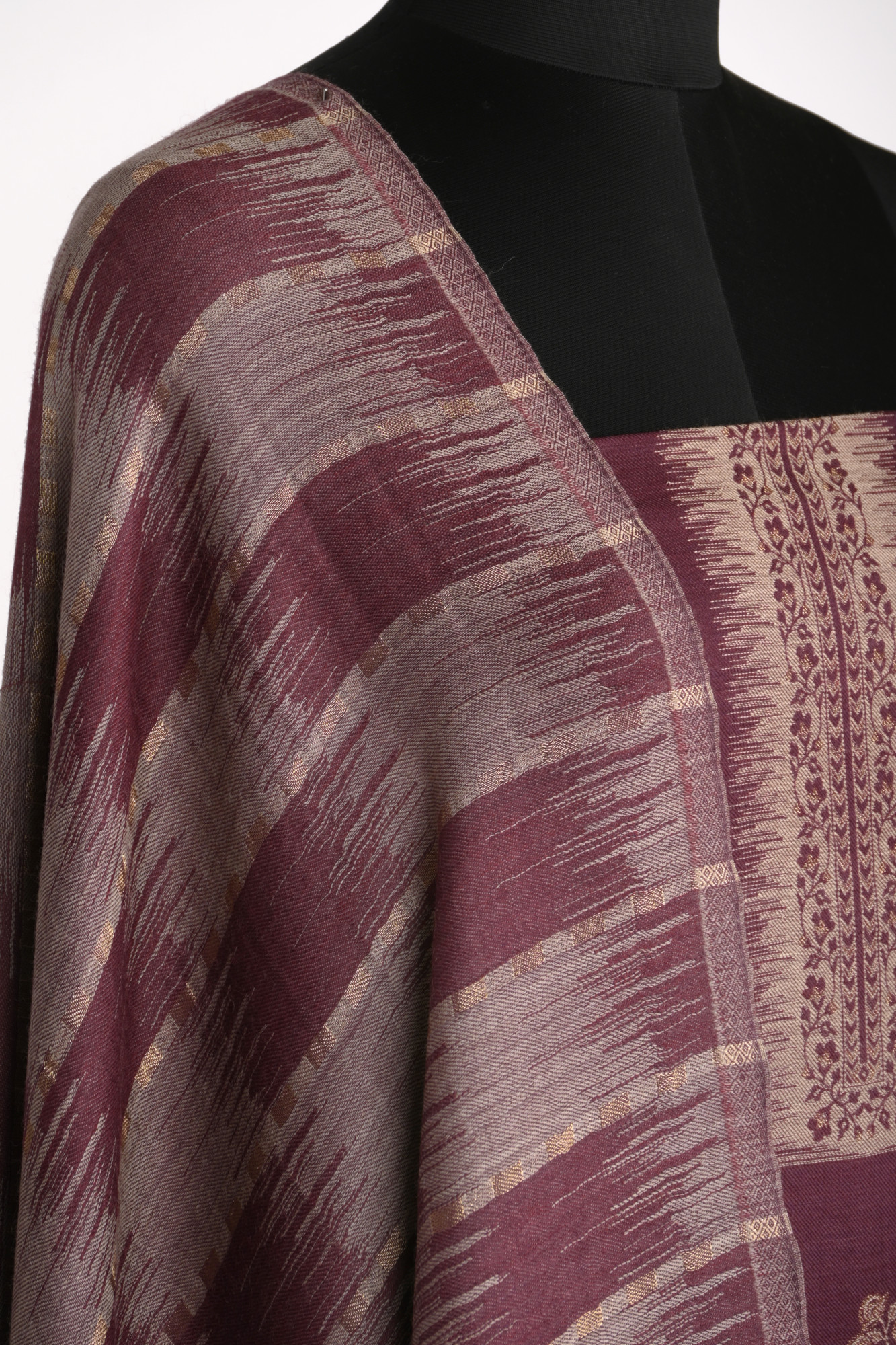 Wine Pashmina Weaving Suit Set with Beautiful Pashmina Dupatta - PASH1403B