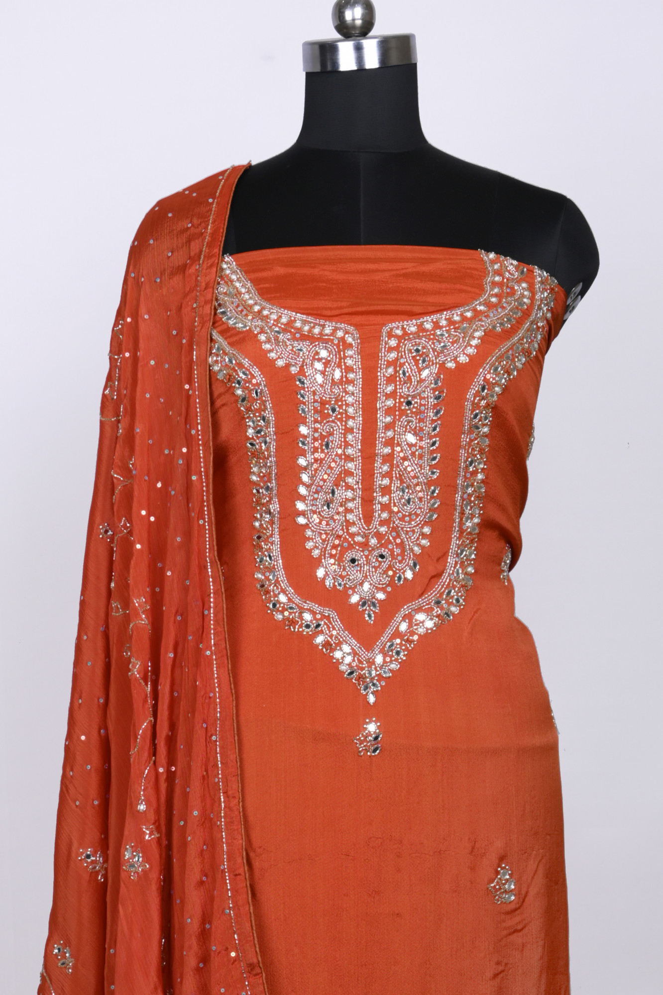 Rust Chinon Suit set with Chinon dupatta - 131-RR3930A