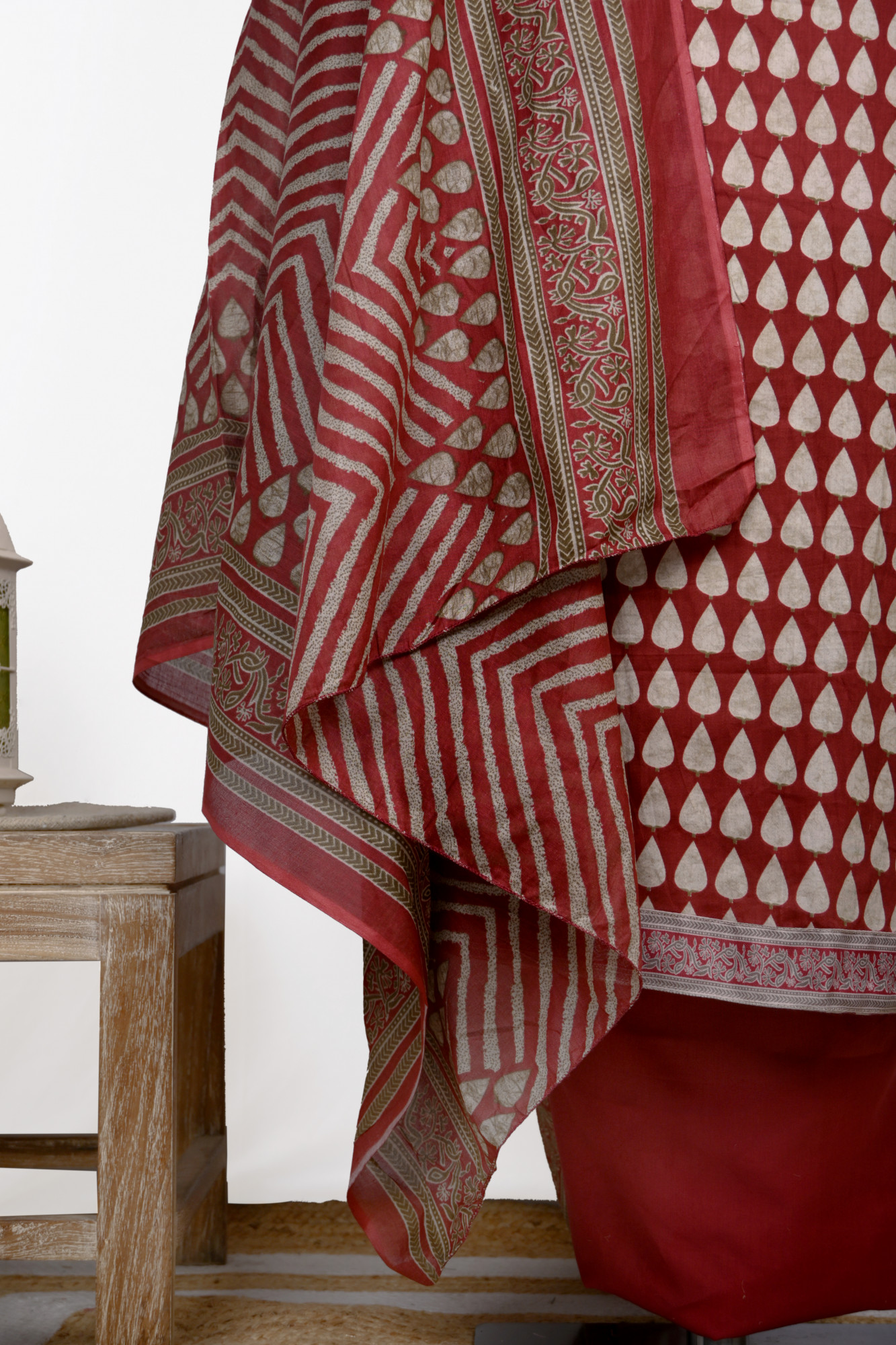 Maroon cotton Suit Set with Cotton Dupatta - 983-4984C