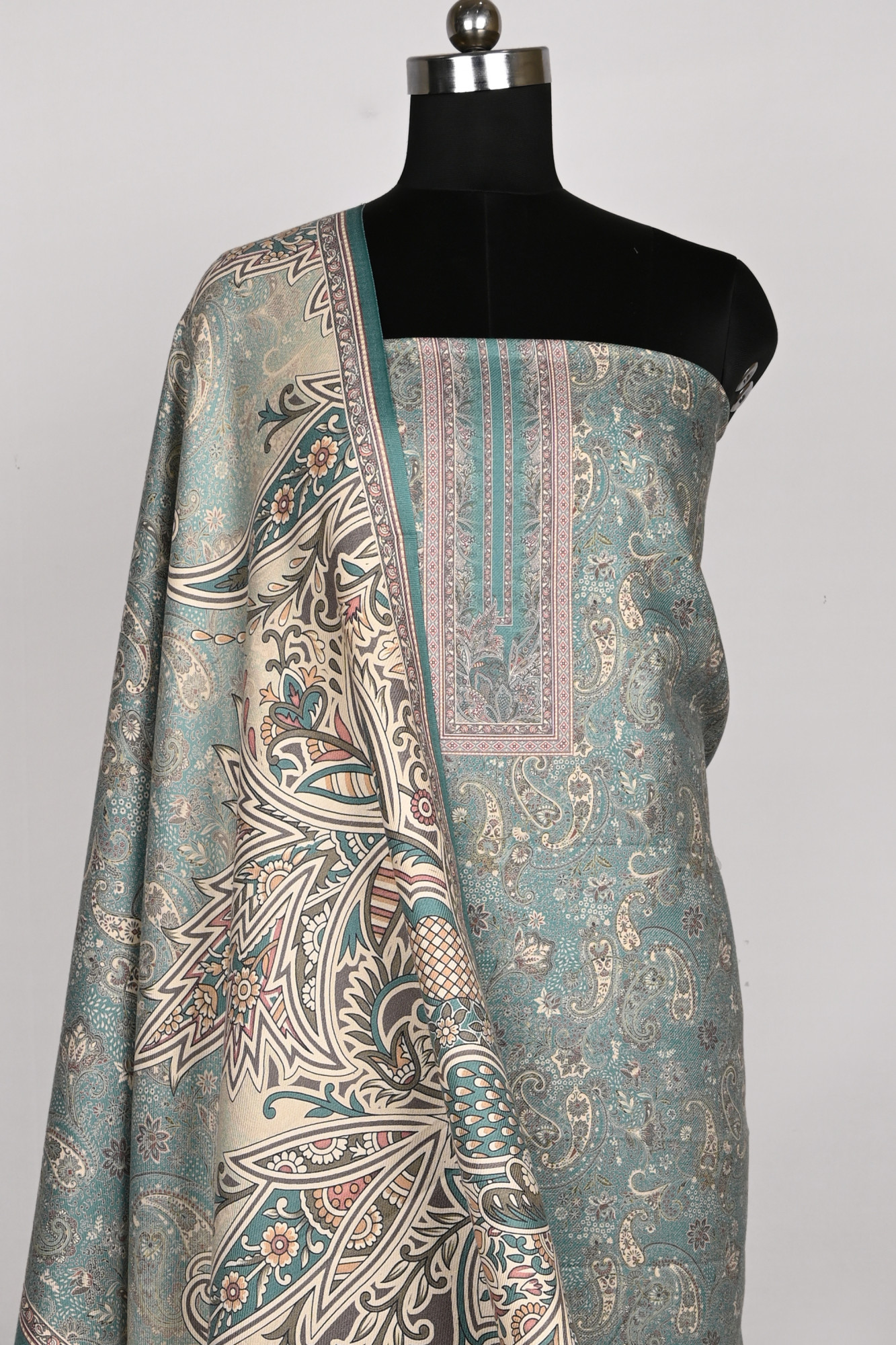 Green Spun Printed Suit Set with Spun Dupatta - 1000-70341B