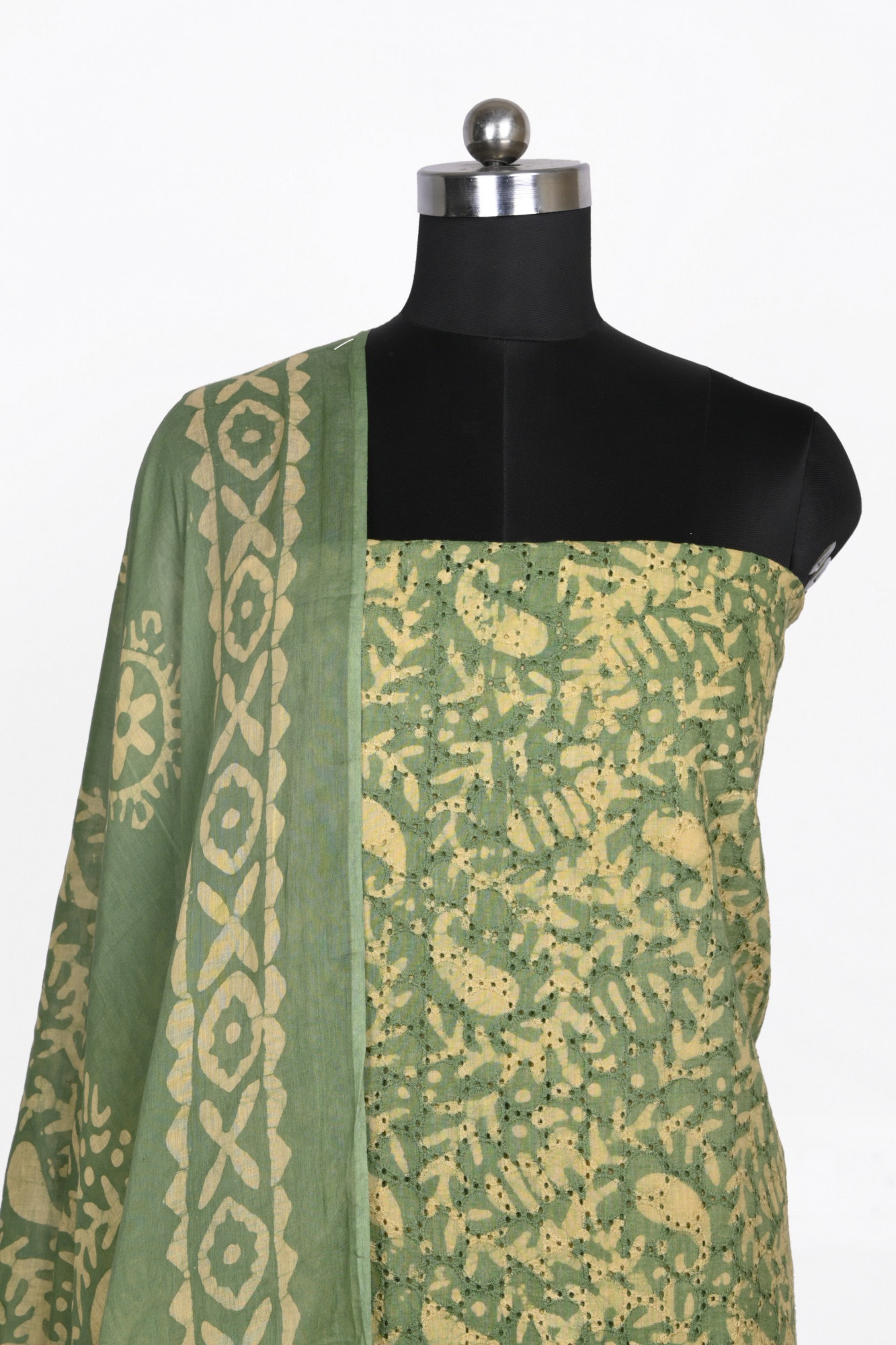 Green cotton Suit Set with Beautiful Dupatta - 983-6047-2C