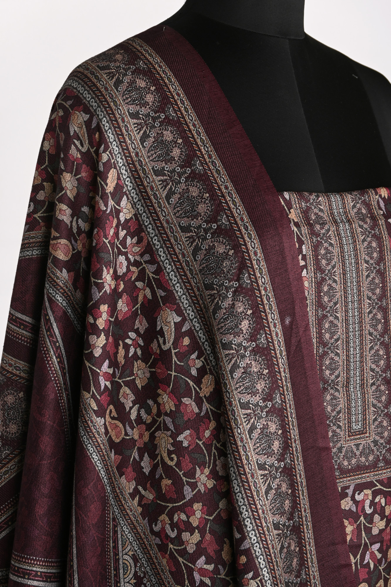 Wine Spun Printed Suit Set with Spun Dupatta - 1000-70373B