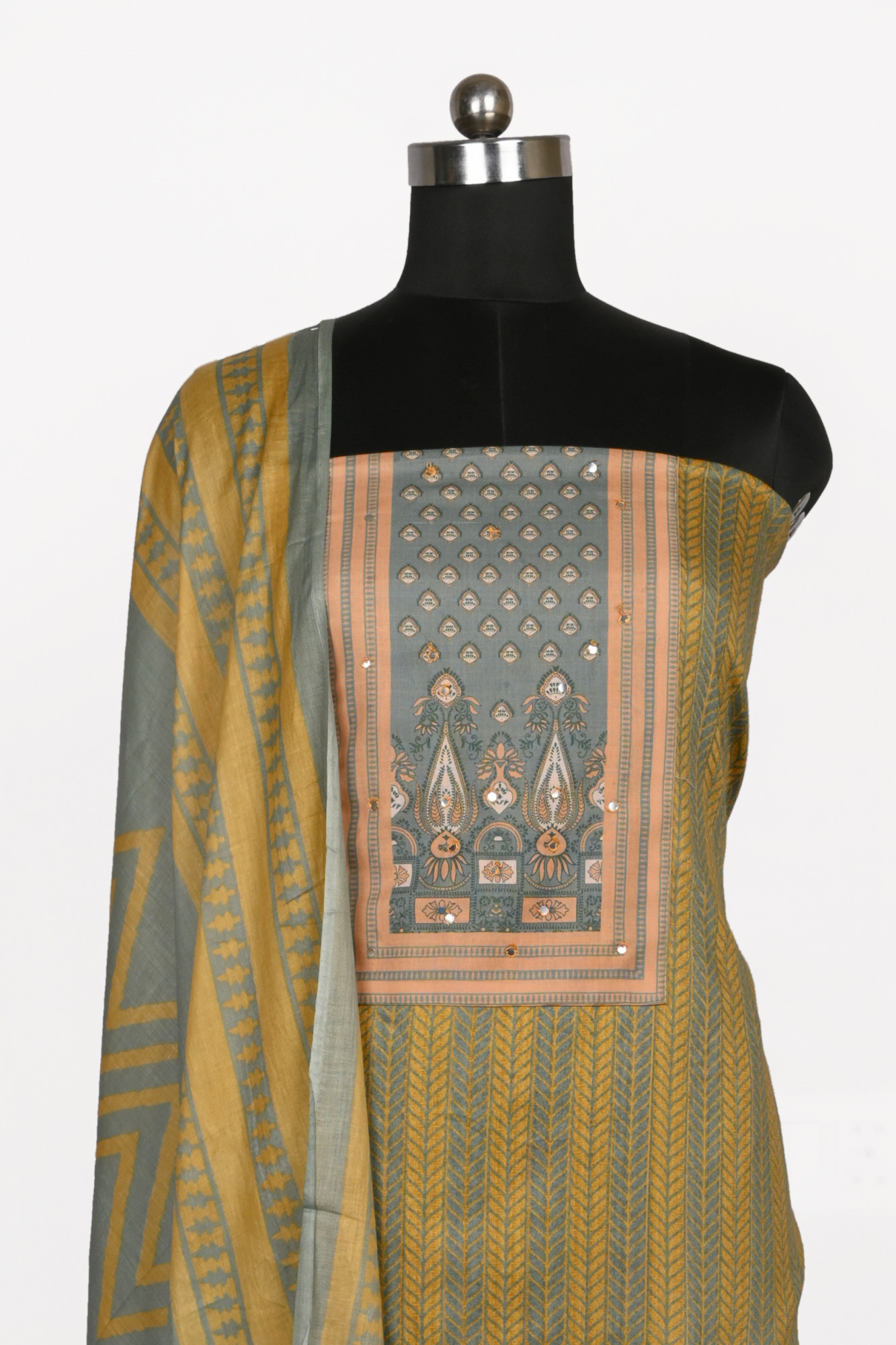 Mustard Muslin Suit Set with Beautiful Dupatta - 983-6007C