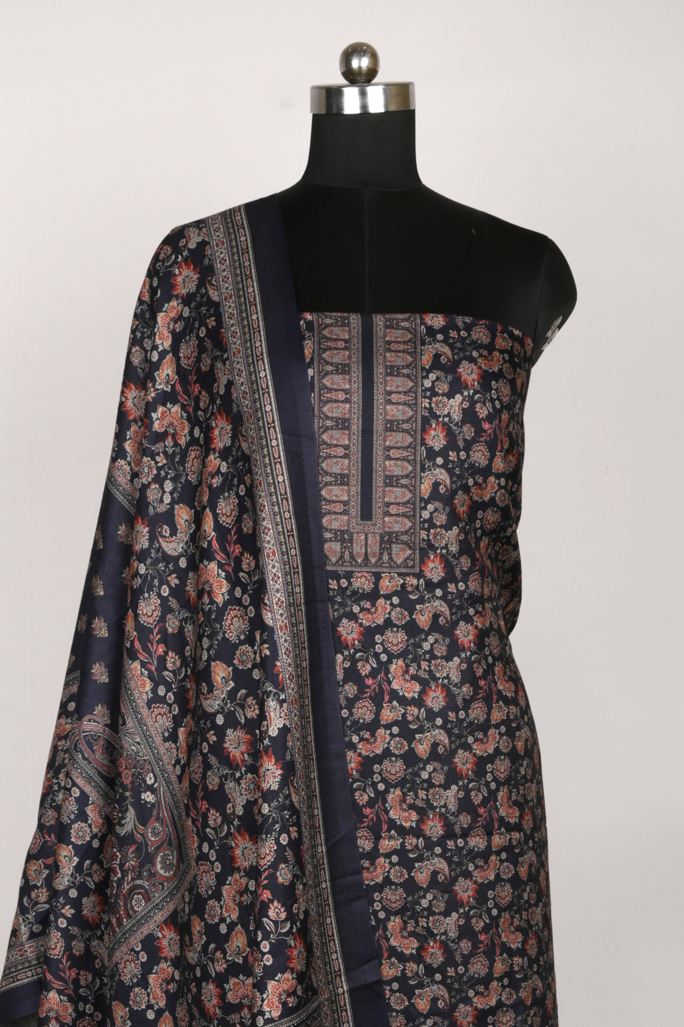 Blue Spun Printed Suit Set with Spun Dupatta - 1000-70371