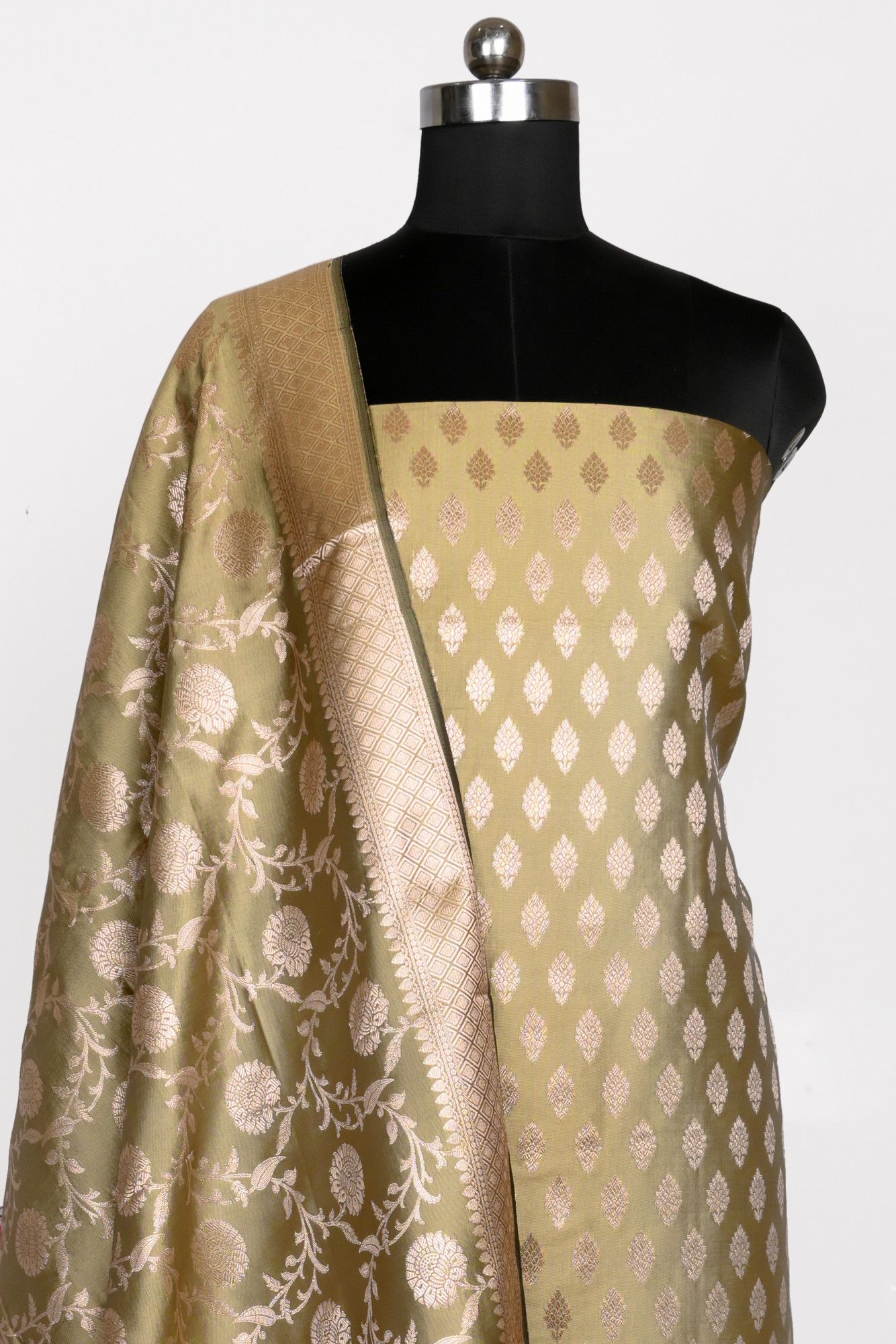 Mehndi Chanderi silk Suit Set with Chanderi silk Dupatta - 1021-JNF-6G