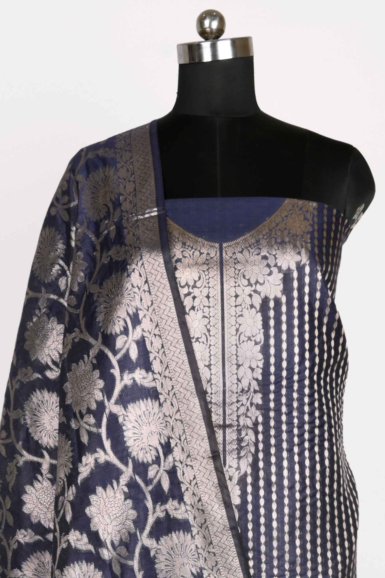 Blue Chanderi silk Suit Set with Chanderi silk Dupatta - 1021-NMRNCK-1A