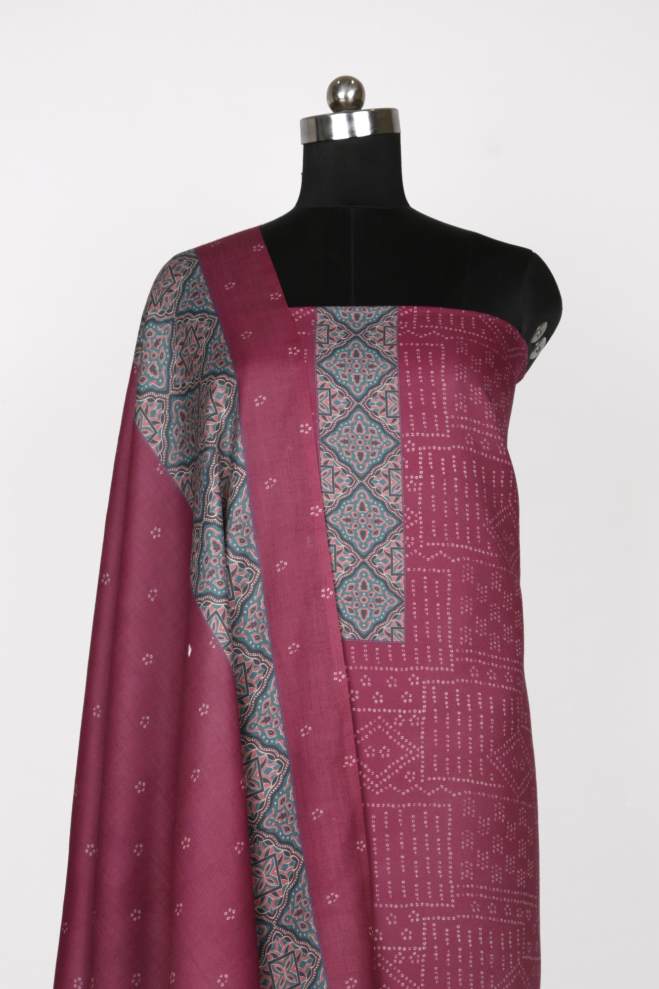 Maroon Printed Spun Suit Set With Spun Dupatta - 131-1846B