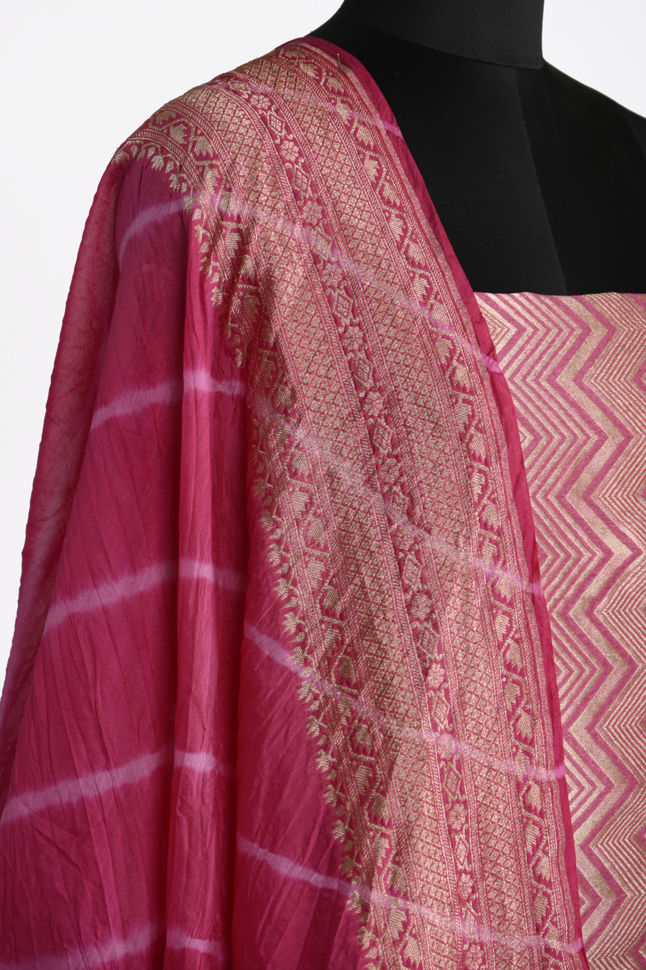 Pink Brocade Suit Set with Chanderi brocade Dupatta - 933-11634B