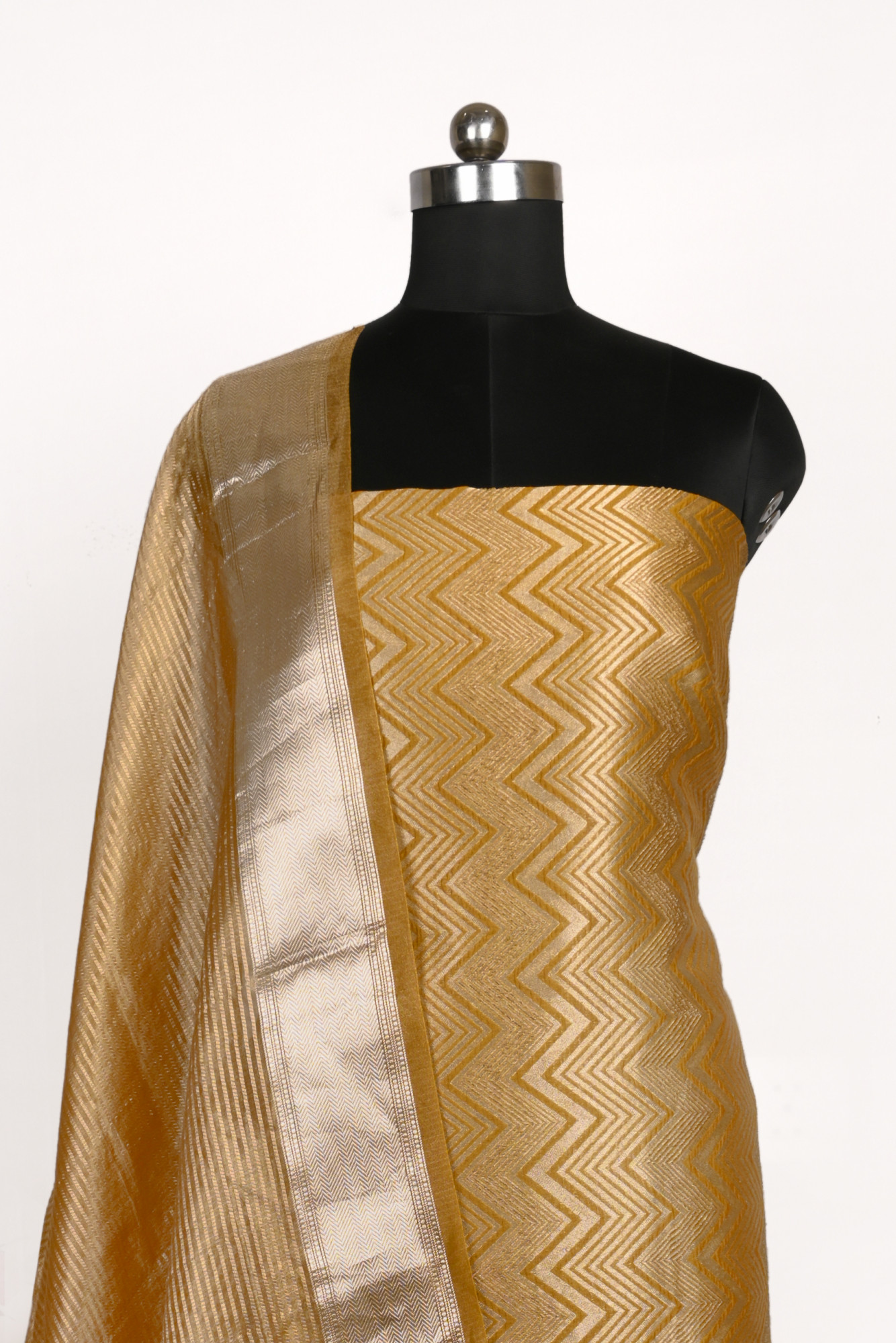 Mustard Brocade Suit Set with Chanderi brocade Dupatta - 933-11728C