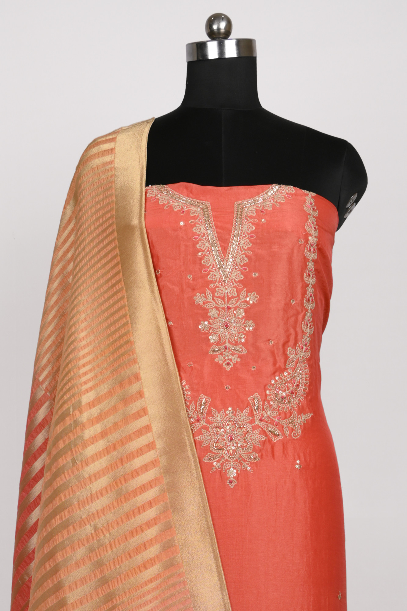 Orange Silk Suit Set with Silk Dupatta - 131-DLS7356A