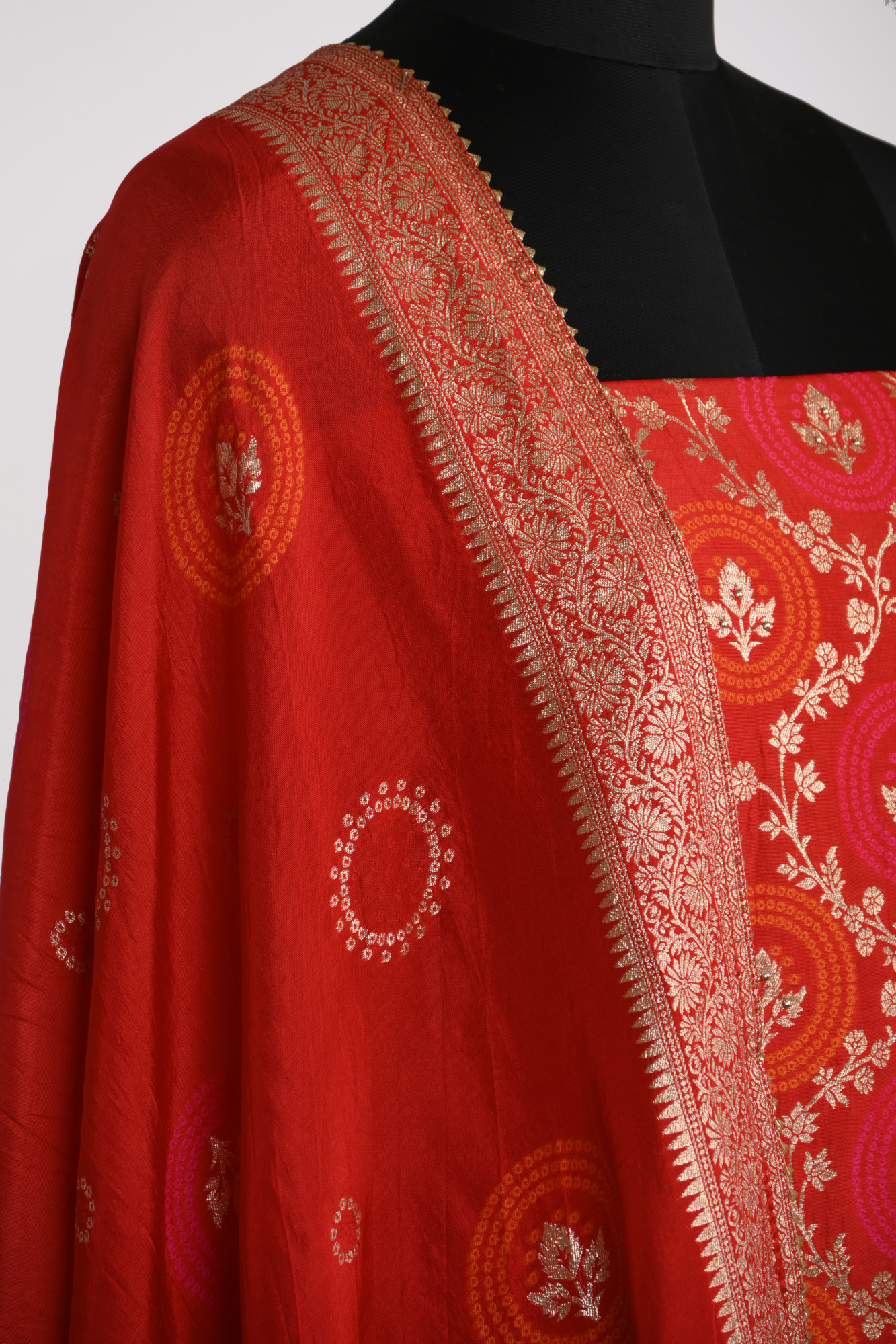 Red Chanderi silk Suit Set with Shimmer Dupatta - 639-PFJ4963